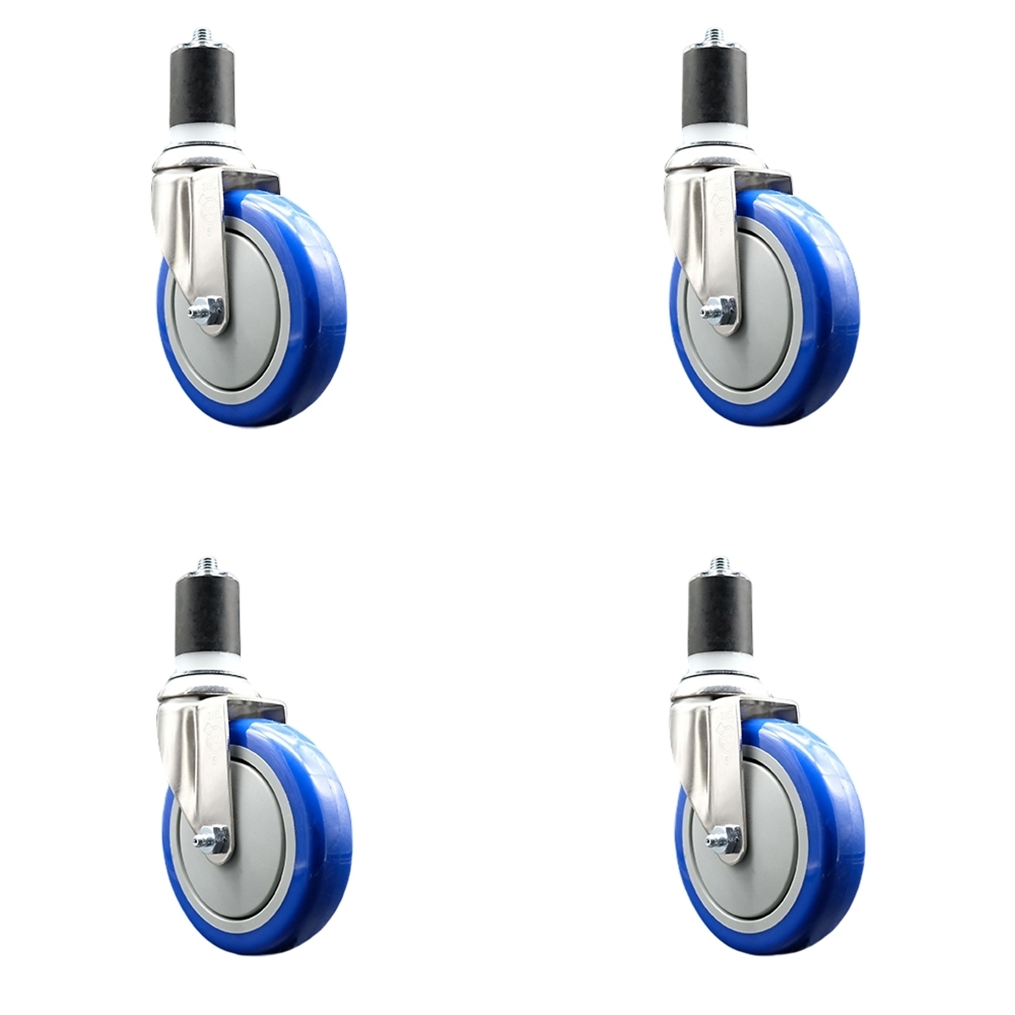 Service Caster, 5Inch x 1 1/4Inch Stem Casters, Wheel Diameter 5 in, Caster Type Swivel, Package (qty.) 4, Model SCC-SS316EX20S514-PPUB-BLUE-134-4