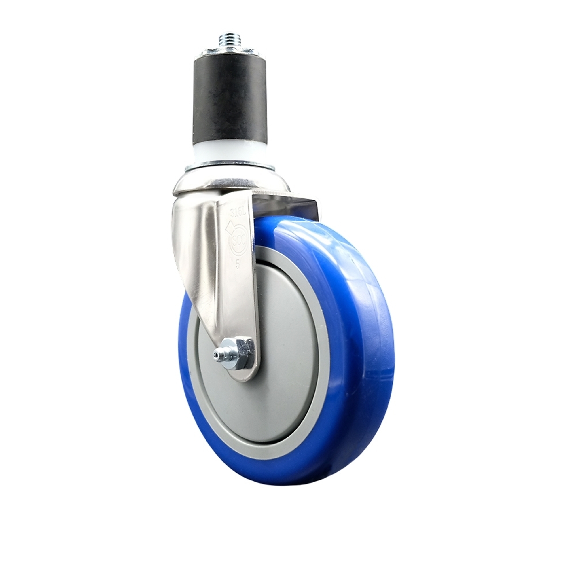 Service Caster, 5Inch x 1 1/4Inch Stem Caster, Wheel Diameter 5 in, Caster Type Swivel, Package (qty.) 1, Model SCC-SS316EX20S514-PPUB-BLUE-134