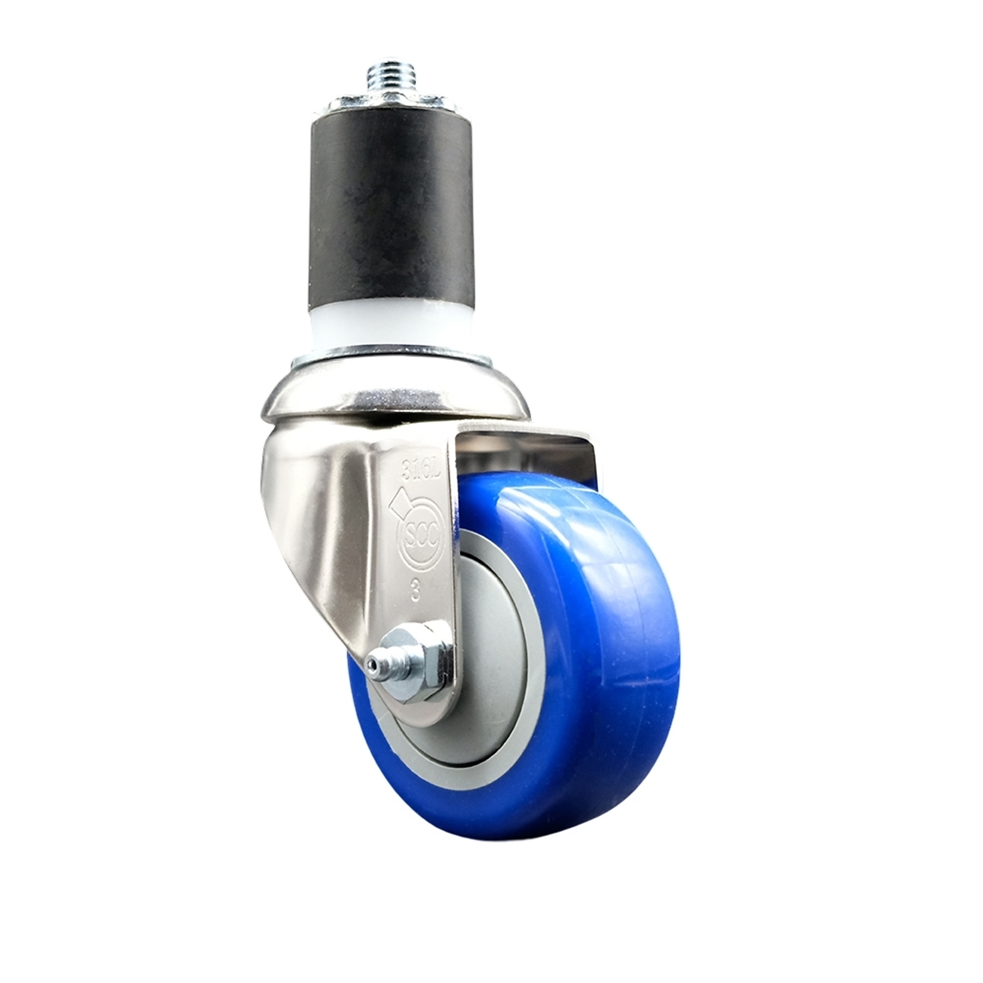 Service Caster, 3Inch x 1 1/4Inch Stem Caster, Wheel Diameter 3 in, Caster Type Swivel, Package (qty.) 1, Model SCC-SS316EX20S314-PPUB-BLUE-178