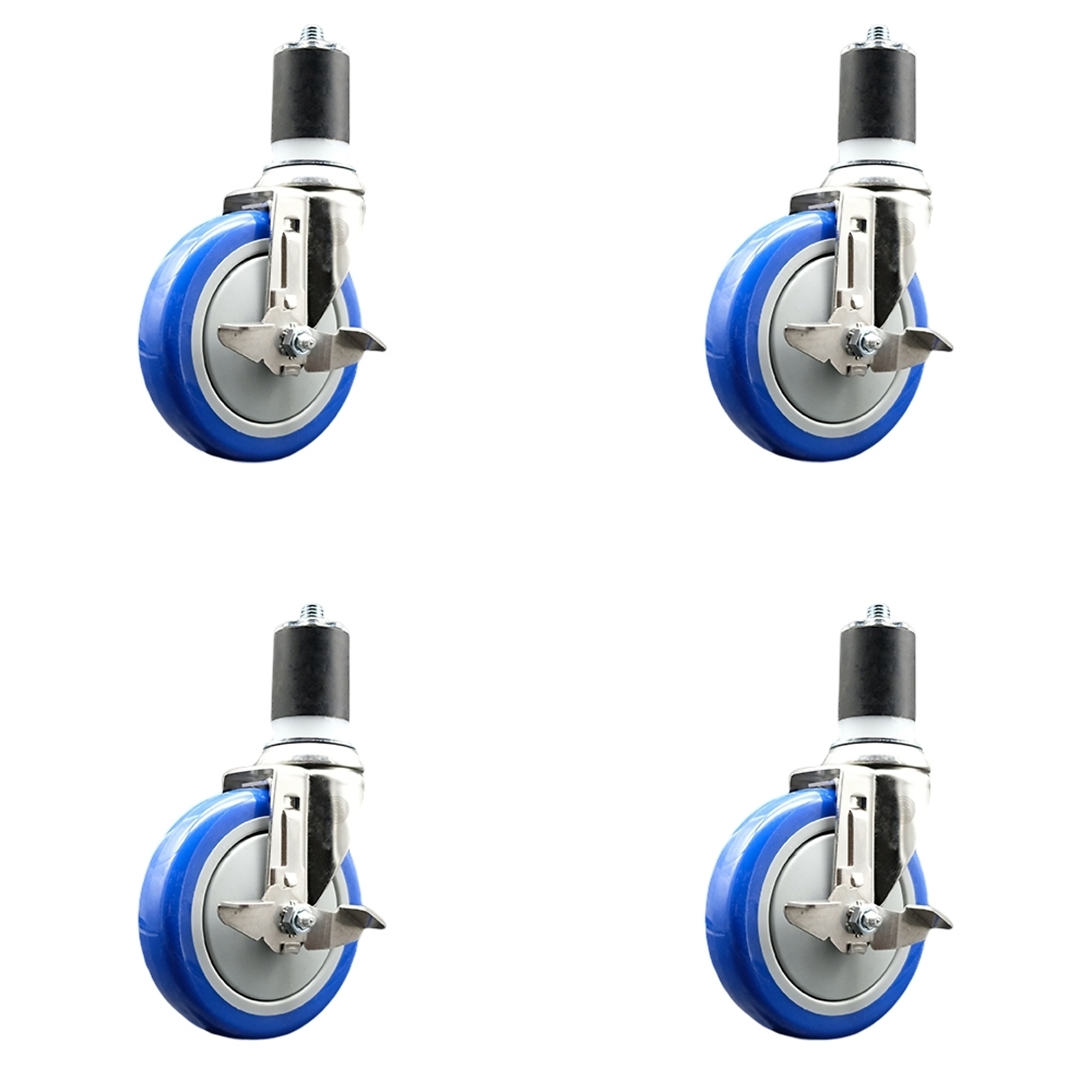 Service Caster, 5Inch x 1 1/4Inch Stem Casters, Wheel Diameter 5 in, Caster Type Swivel, Package (qty.) 4, Model SCC-SS316EX20S514-PPUBBLUE-TLB-134-4