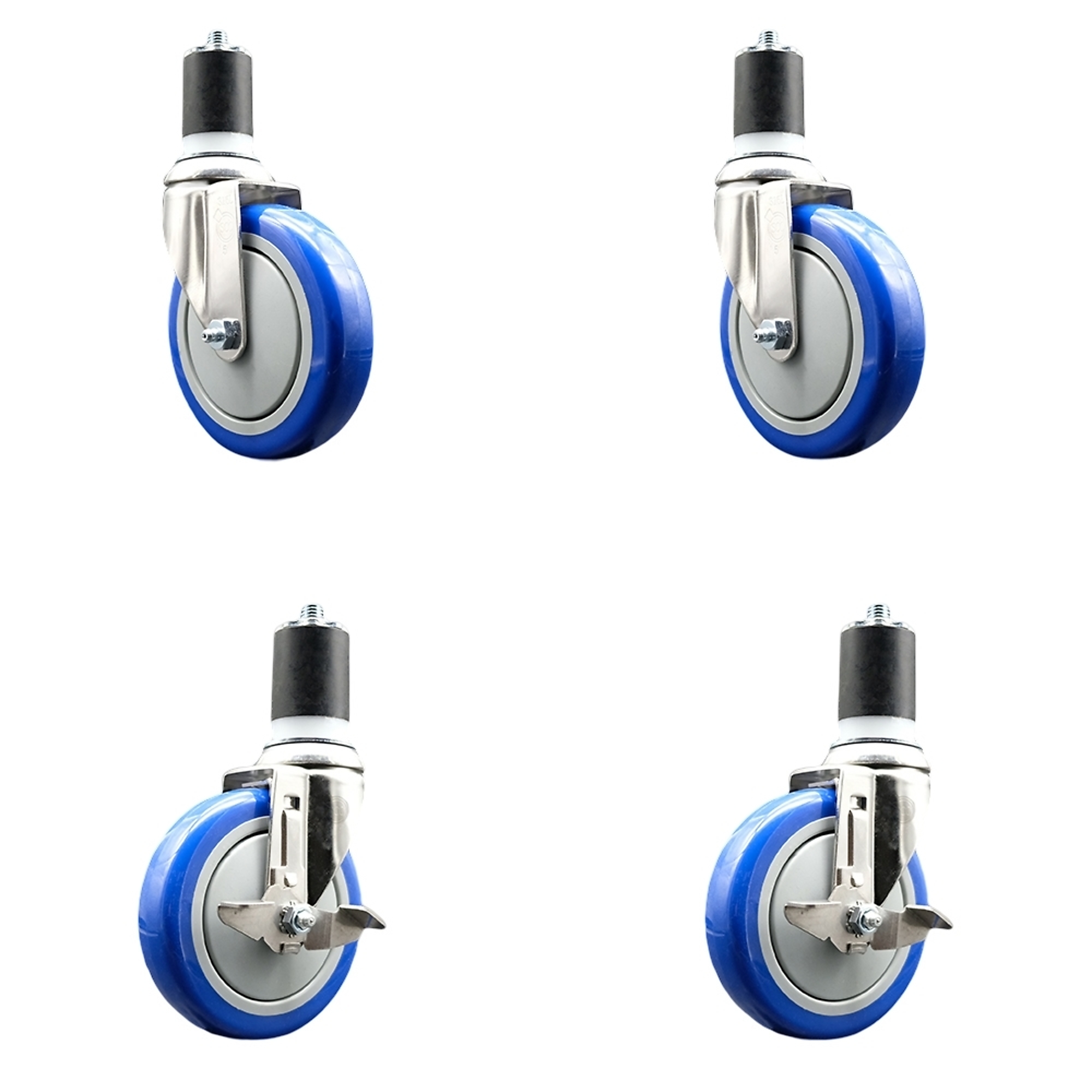 Service Caster, 5Inch x 1 1/4Inch Stem Casters, Wheel Diameter 5 in, Caster Type Swivel, Package (qty.) 4, Model SS316EX20S514-PPUB-BLUE-2-TLB-2-134