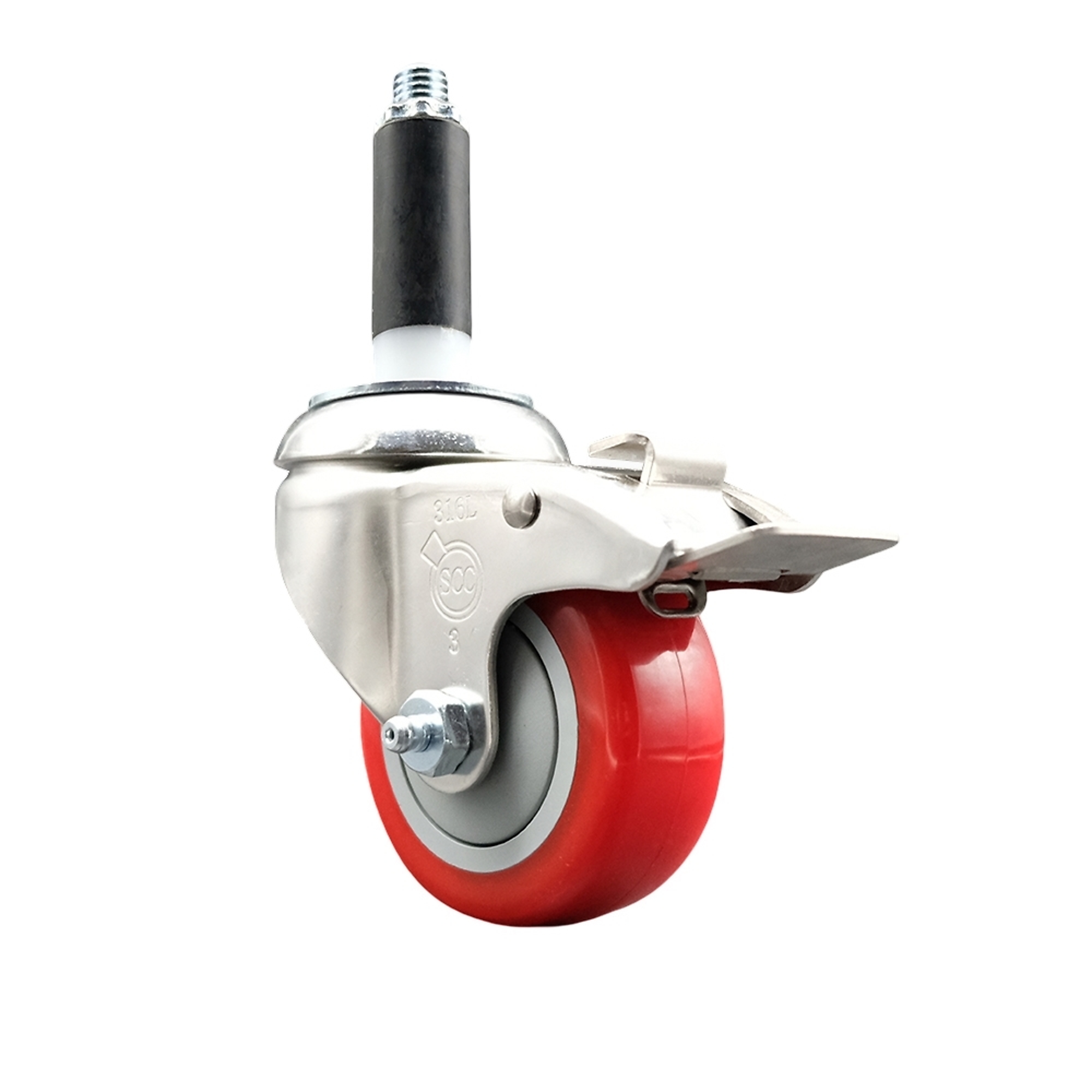 Service Caster, 3Inch x 1 1/4Inch Stem Caster, Wheel Diameter 3 in, Caster Type Swivel, Package (qty.) 1, Model SCC-SS316TTLEX20S314-PPUB-RED-34