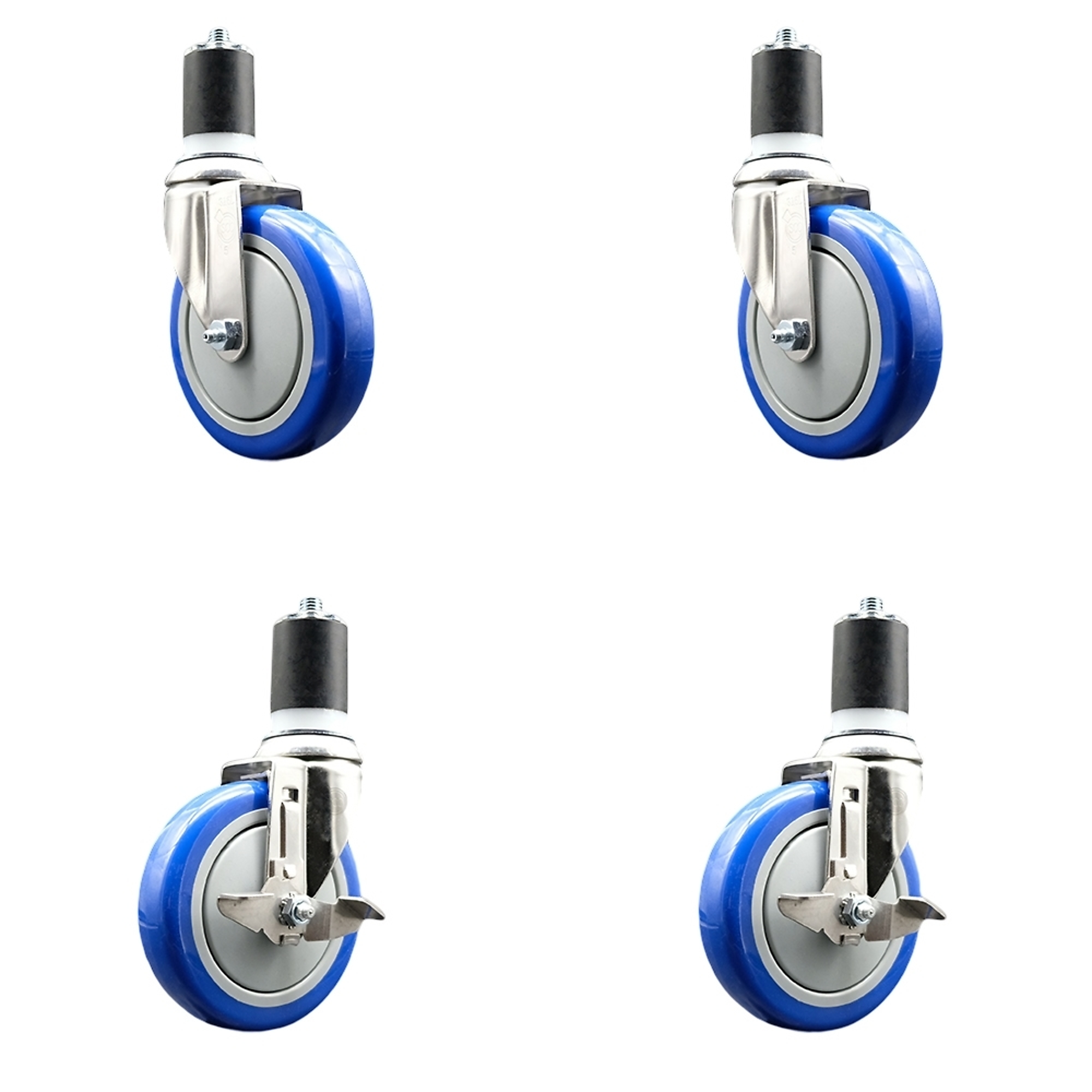 Service Caster, 5Inch x 1 1/4Inch Stem Casters, Wheel Diameter 5 in, Caster Type Swivel, Package (qty.) 4, Model SS316EX20S514-PPUB-BLUE-2-TLB-2-178