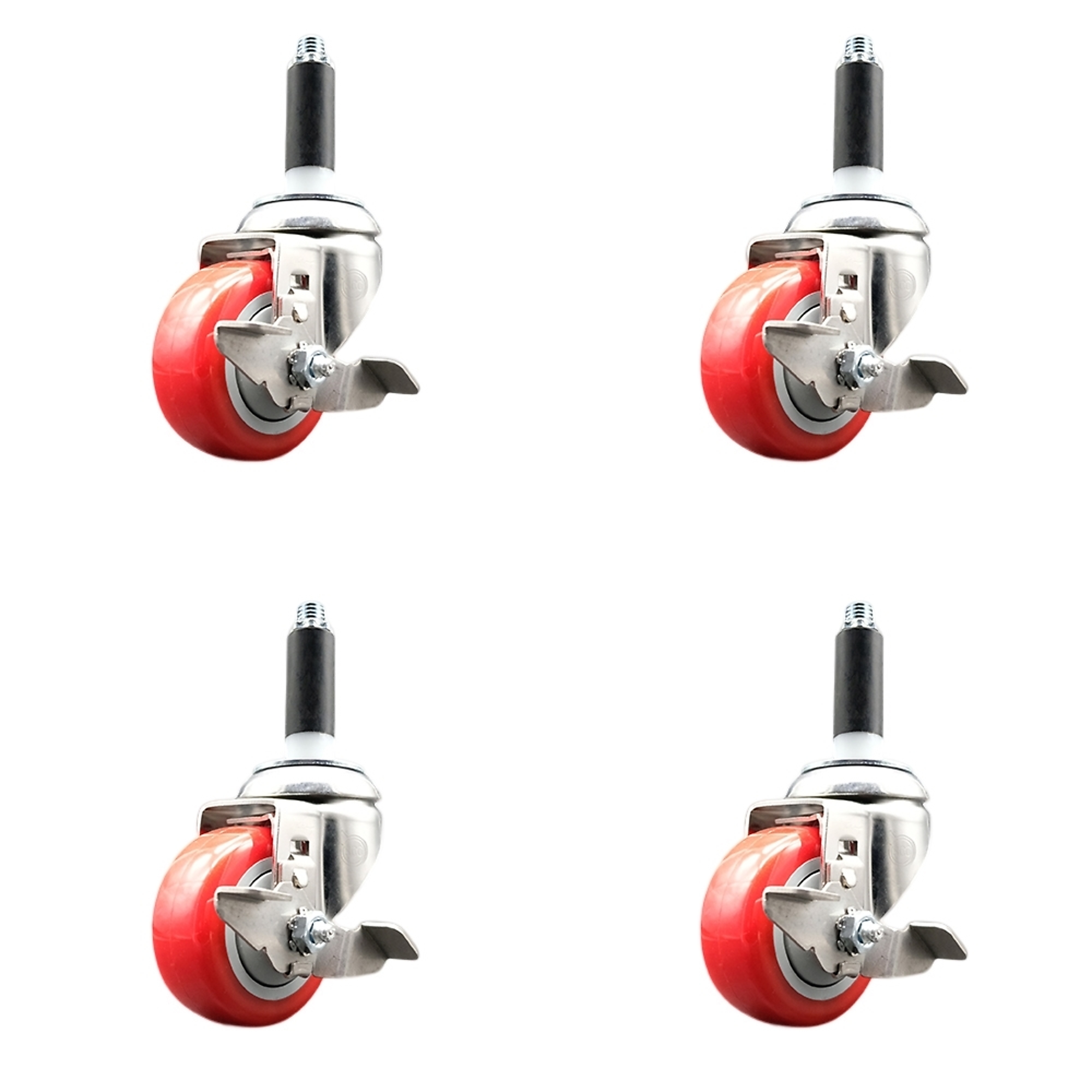 Service Caster, 3Inch x 1 1/4Inch Stem Casters, Wheel Diameter 3 in, Caster Type Swivel, Package (qty.) 4, Model SCC-SS316EX20S314-PPUB-RED-TLB-34-4