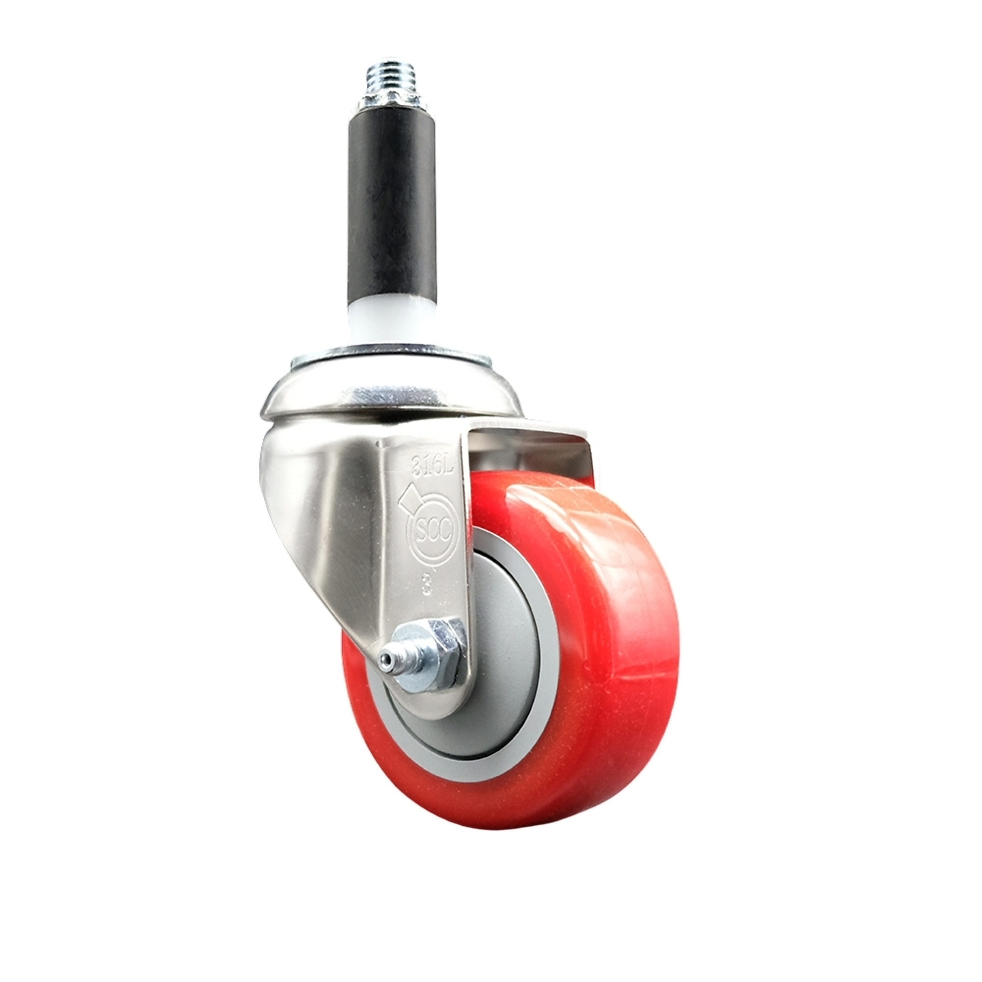 Service Caster, 3Inch x 1 1/4Inch Stem Caster, Wheel Diameter 3 in, Caster Type Swivel, Package (qty.) 1, Model SCC-SS316EX20S314-PPUB-RED-34