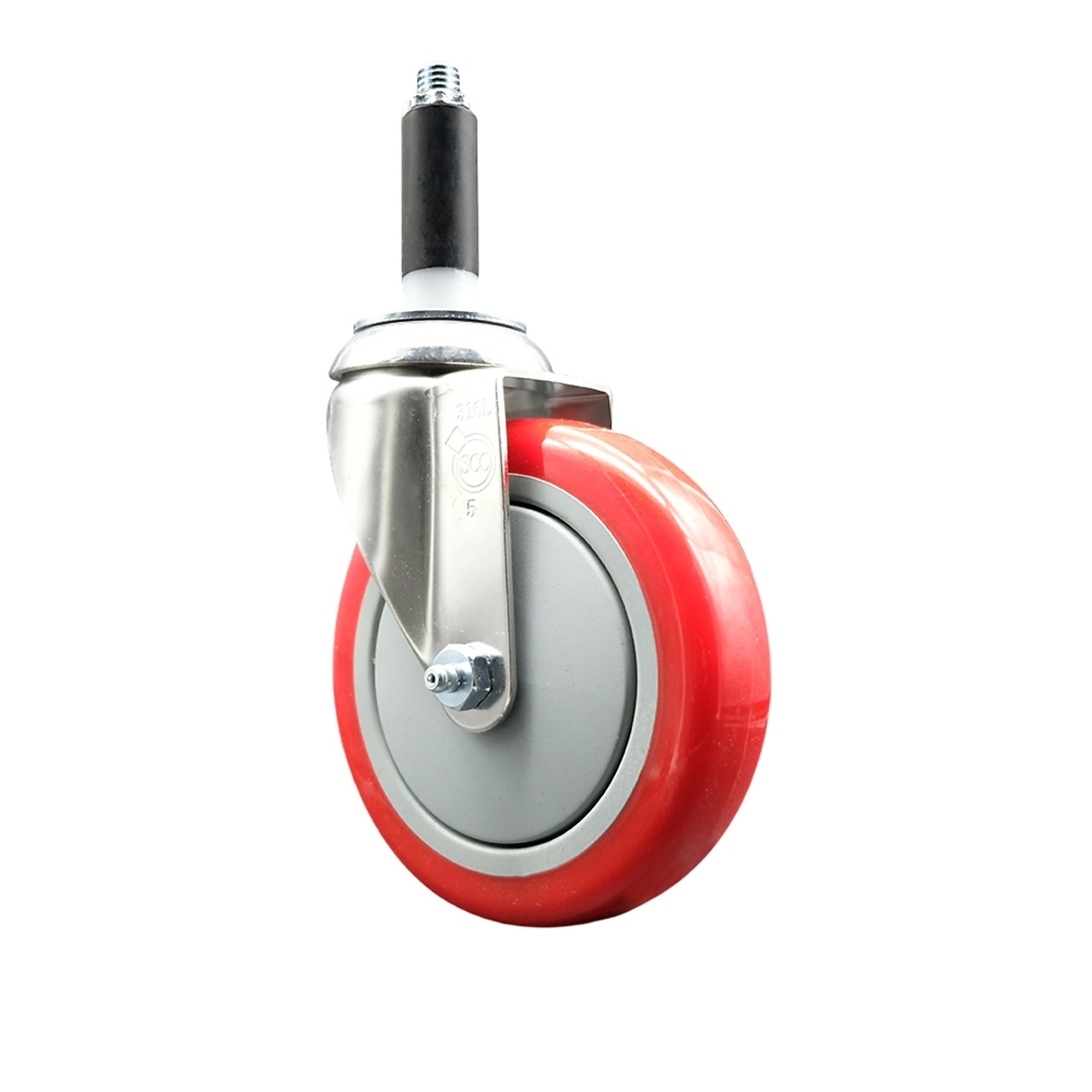 Service Caster, 5Inch x 1 1/4Inch Stem Caster, Wheel Diameter 5 in, Caster Type Swivel, Package (qty.) 1, Model SCC-SS316EX20S514-PPUB-RED-34