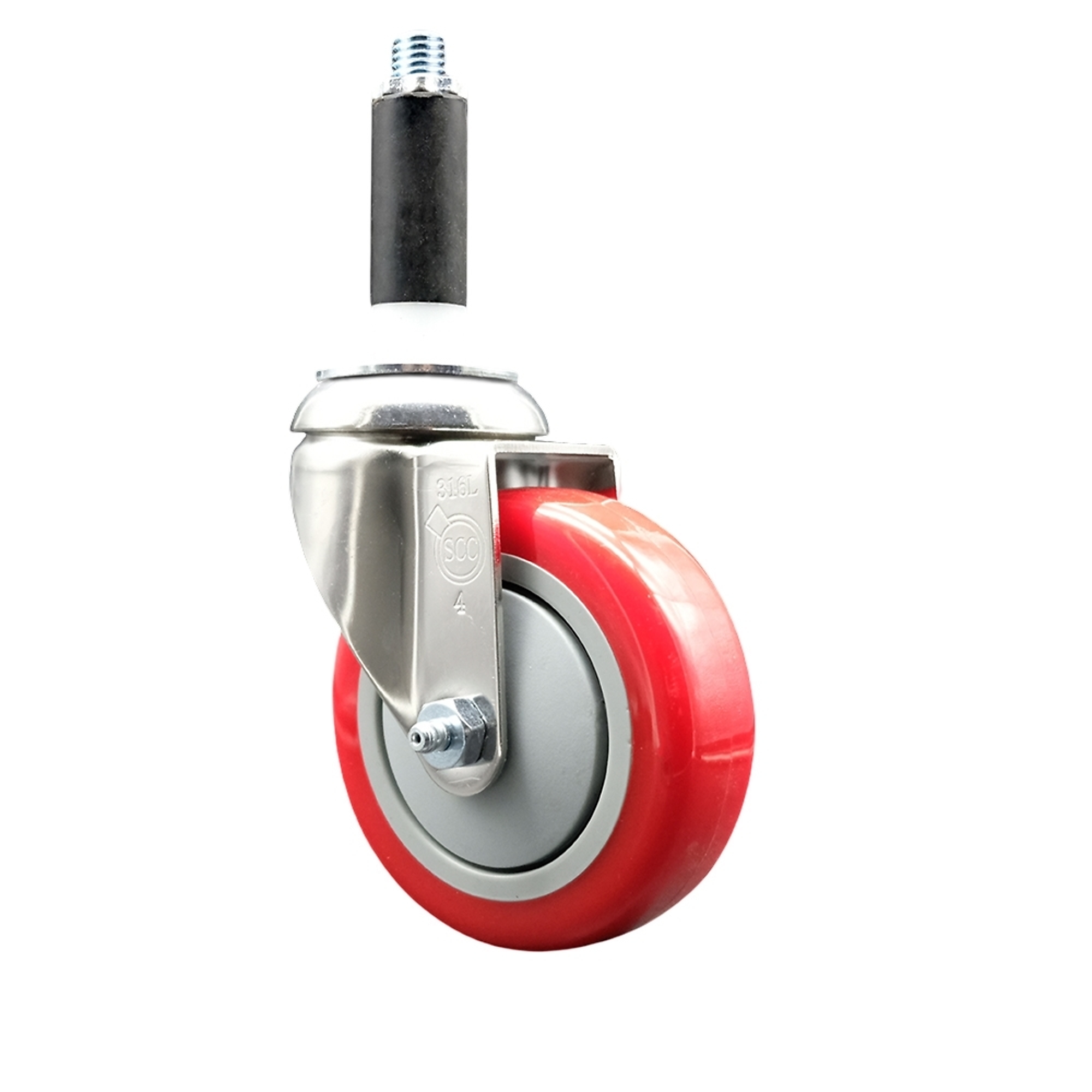 Service Caster, 4Inch x 1 1/4Inch Stem Caster, Wheel Diameter 4 in, Caster Type Swivel, Package (qty.) 1, Model SCC-SS316EX20S414-PPUB-RED-34