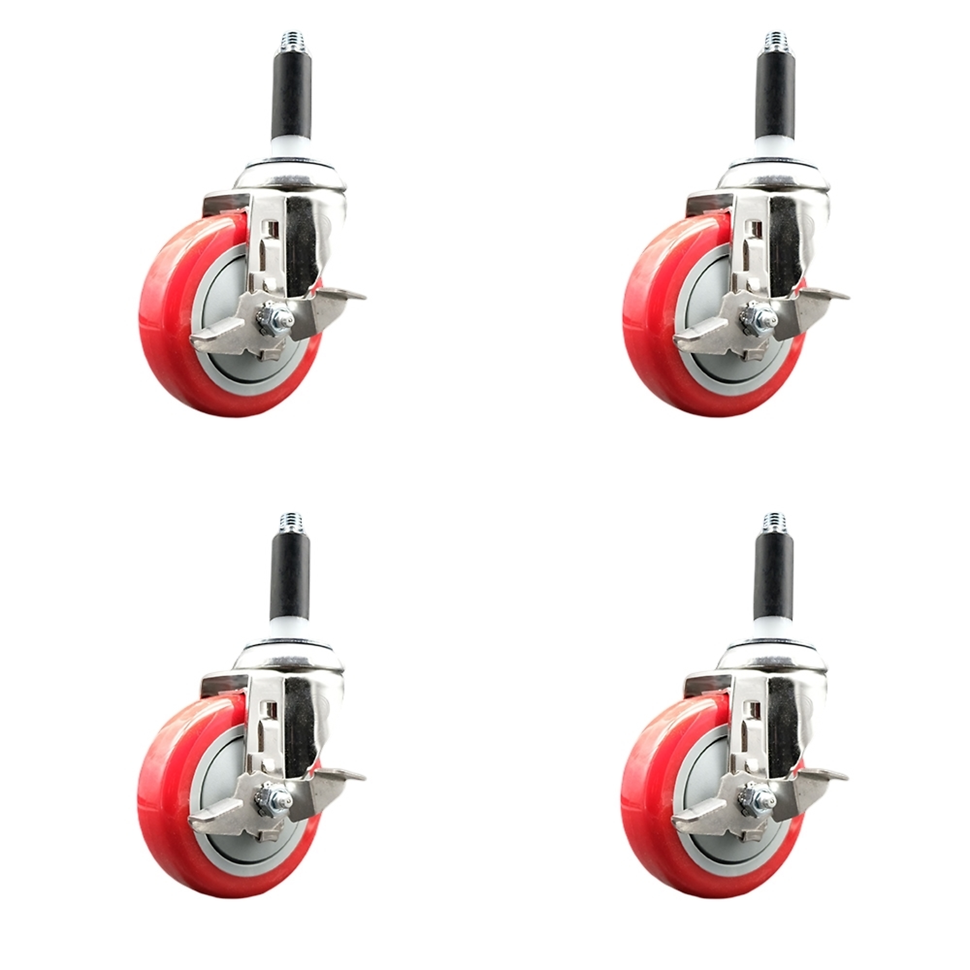 Service Caster, 4Inch x 1 1/4Inch Stem Casters, Wheel Diameter 4 in, Caster Type Swivel, Package (qty.) 4, Model SCC-SS316EX20S414-PPUB-RED-TLB-34-4