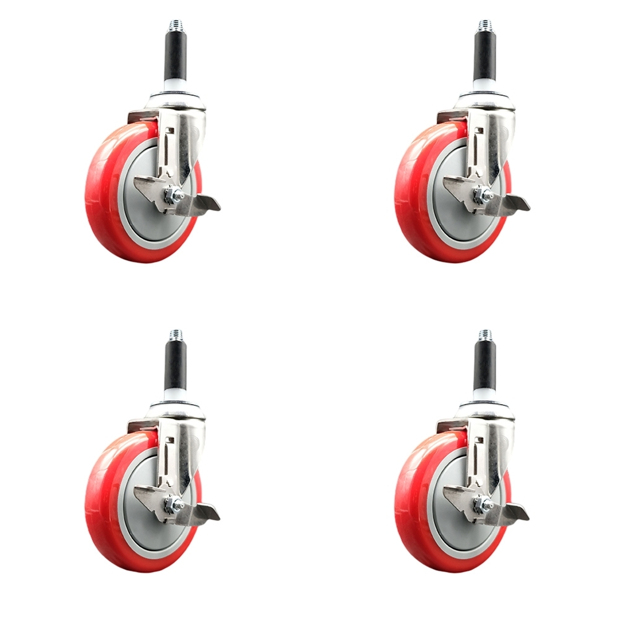 Service Caster, 5Inch x 1 1/4Inch Stem Casters, Wheel Diameter 5 in, Caster Type Swivel, Package (qty.) 4, Model SCC-SS316EX20S514-PPUB-RED-TLB-34-4