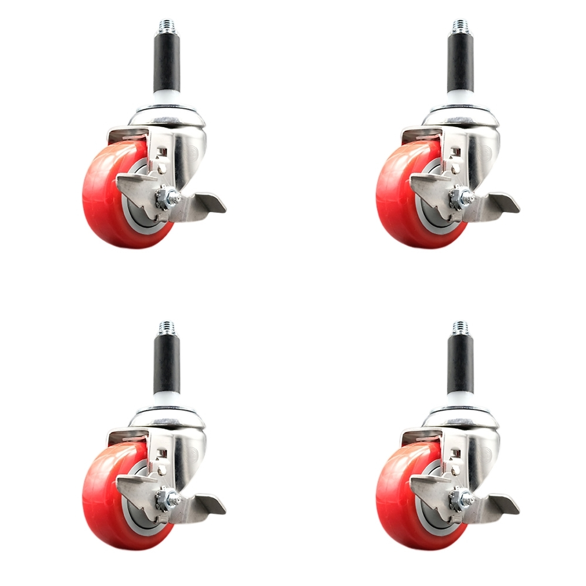 Service Caster, 3 1/2Inch x 1 1/4Inch Stem Casters, Wheel Diameter 3.5 in, Caster Type Swivel, Package (qty.) 4, Model SCC-SS316EX20S3514-PPUB-RED-TLB