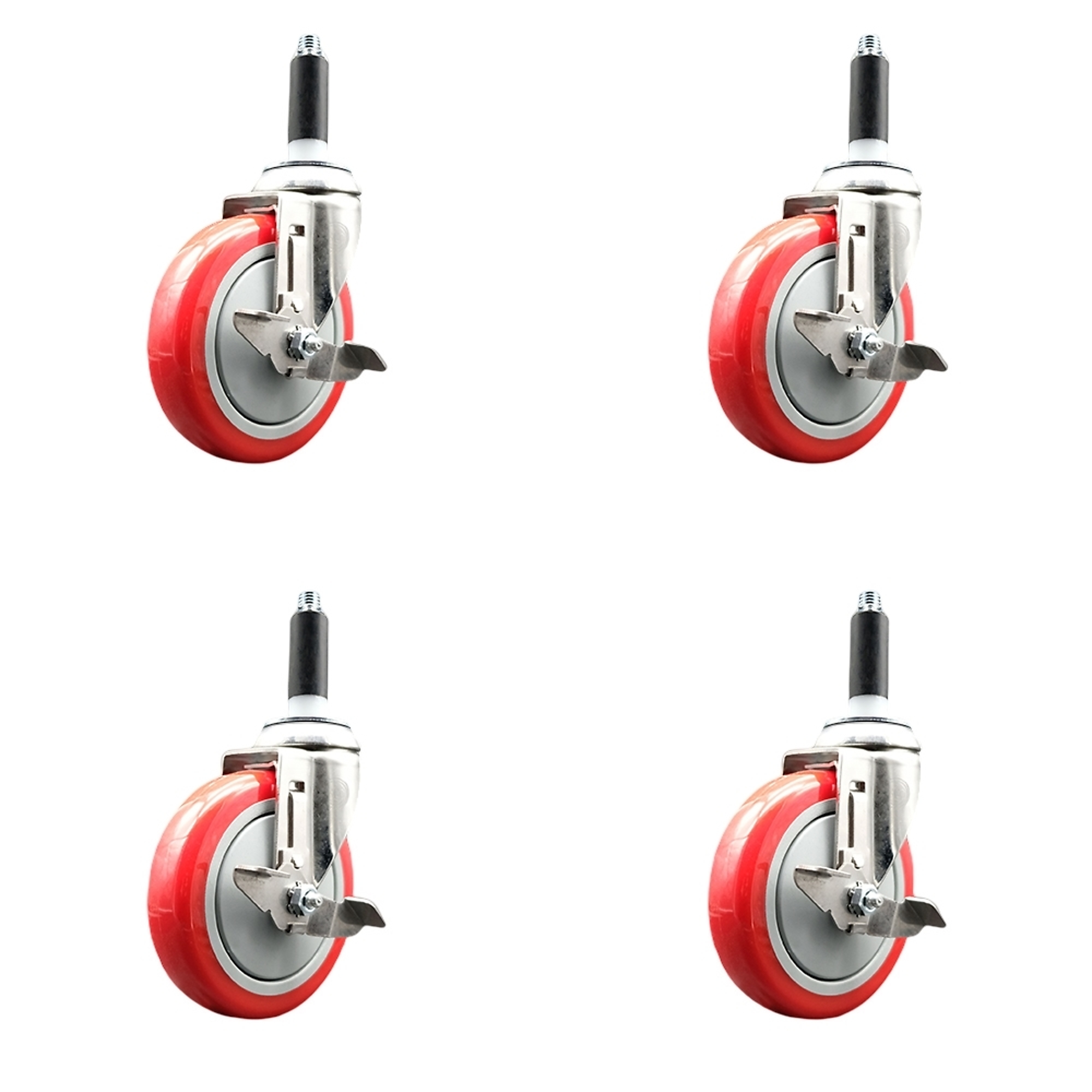 Service Caster, 5Inch x 1 1/4Inch Stem Casters, Wheel Diameter 5 in, Caster Type Swivel, Package (qty.) 4, Model SCC-SS316EX20S514-PPUB-RED-TLB-78-4