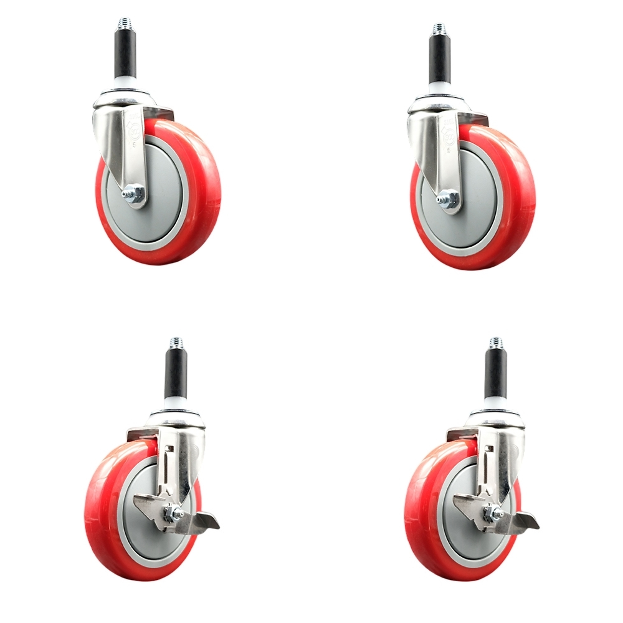 Service Caster, 5Inch x 1 1/4Inch Stem Casters, Wheel Diameter 5 in, Caster Type Swivel, Package (qty.) 4, Model SCC-SS316EX20S514-PPUBRED-2-TLB-2-78