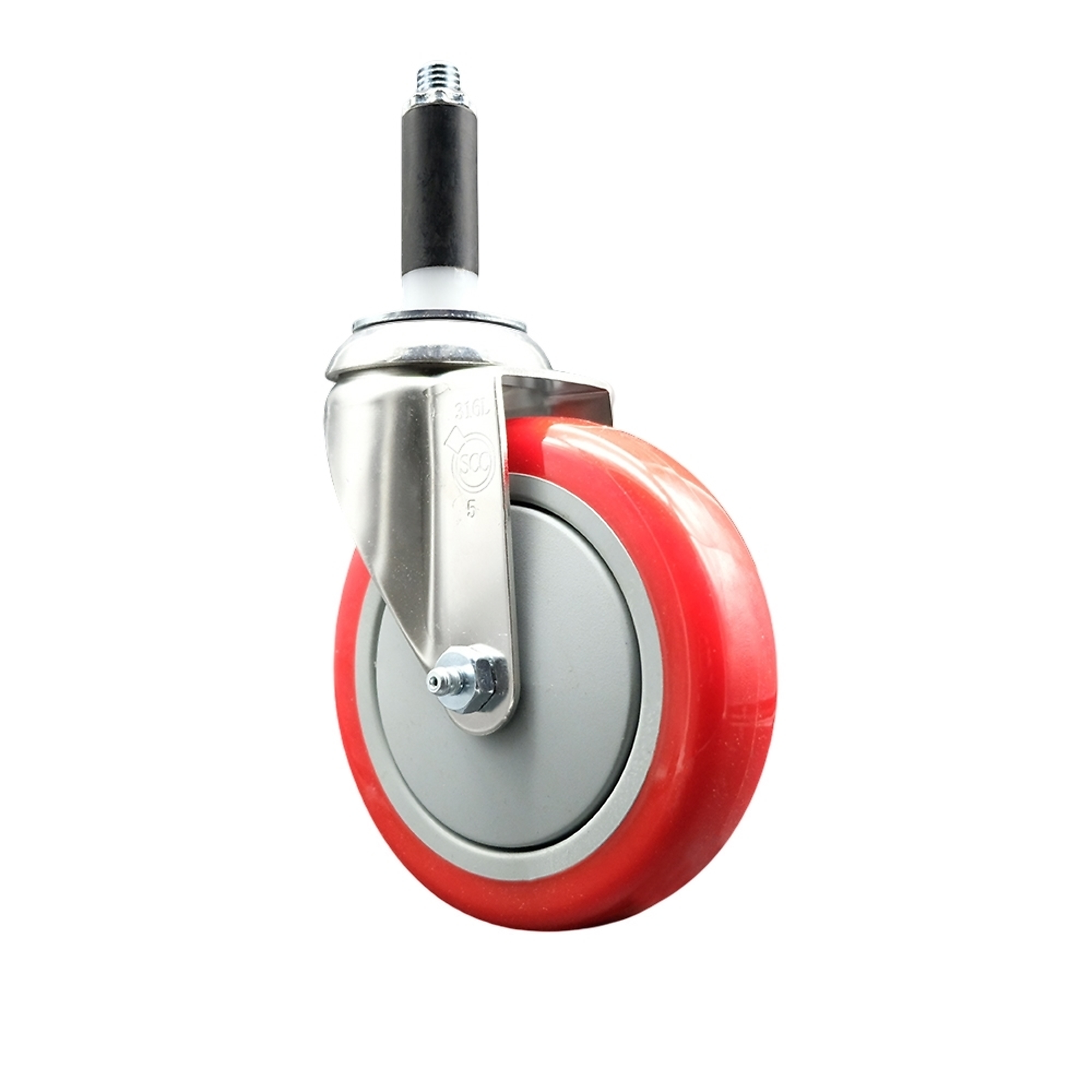 Service Caster, 5Inch x 1 1/4Inch Stem Caster, Wheel Diameter 5 in, Caster Type Swivel, Package (qty.) 1, Model SCC-SS316EX20S514-PPUB-RED-78