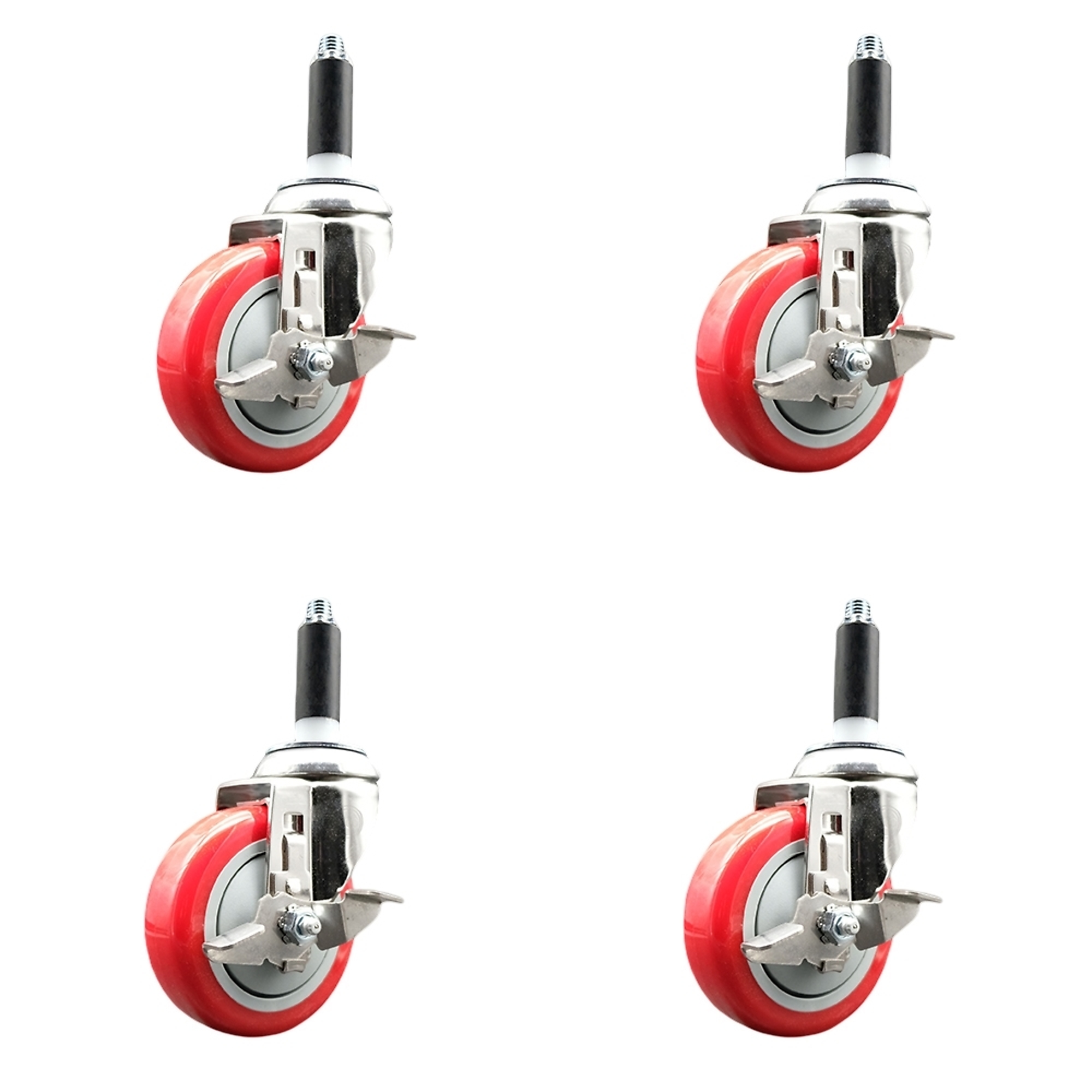 Service Caster, 4Inch x 1 1/4Inch Stem Casters, Wheel Diameter 4 in, Caster Type Swivel, Package (qty.) 4, Model SCC-SS316EX20S414-PPUB-RED-TLB-78-4