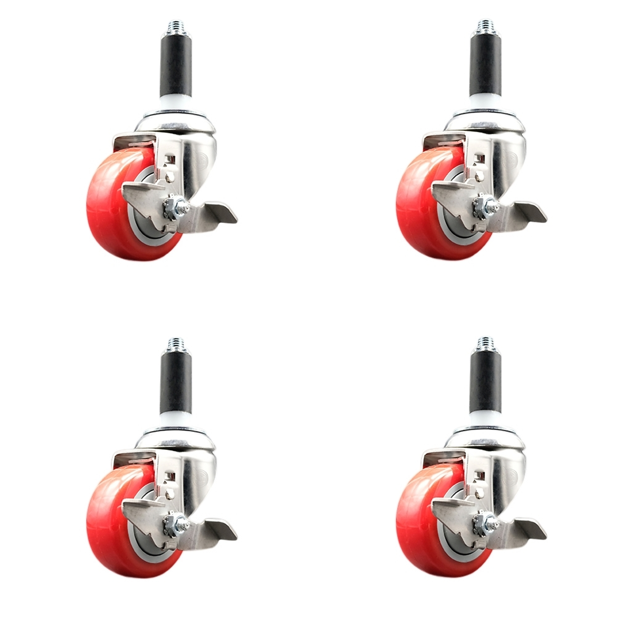 Service Caster, 3Inch x 1 1/4Inch Stem Casters, Wheel Diameter 3 in, Caster Type Swivel, Package (qty.) 4, Model SCC-SS316EX20S314-PPUB-RED-TLB-1-4