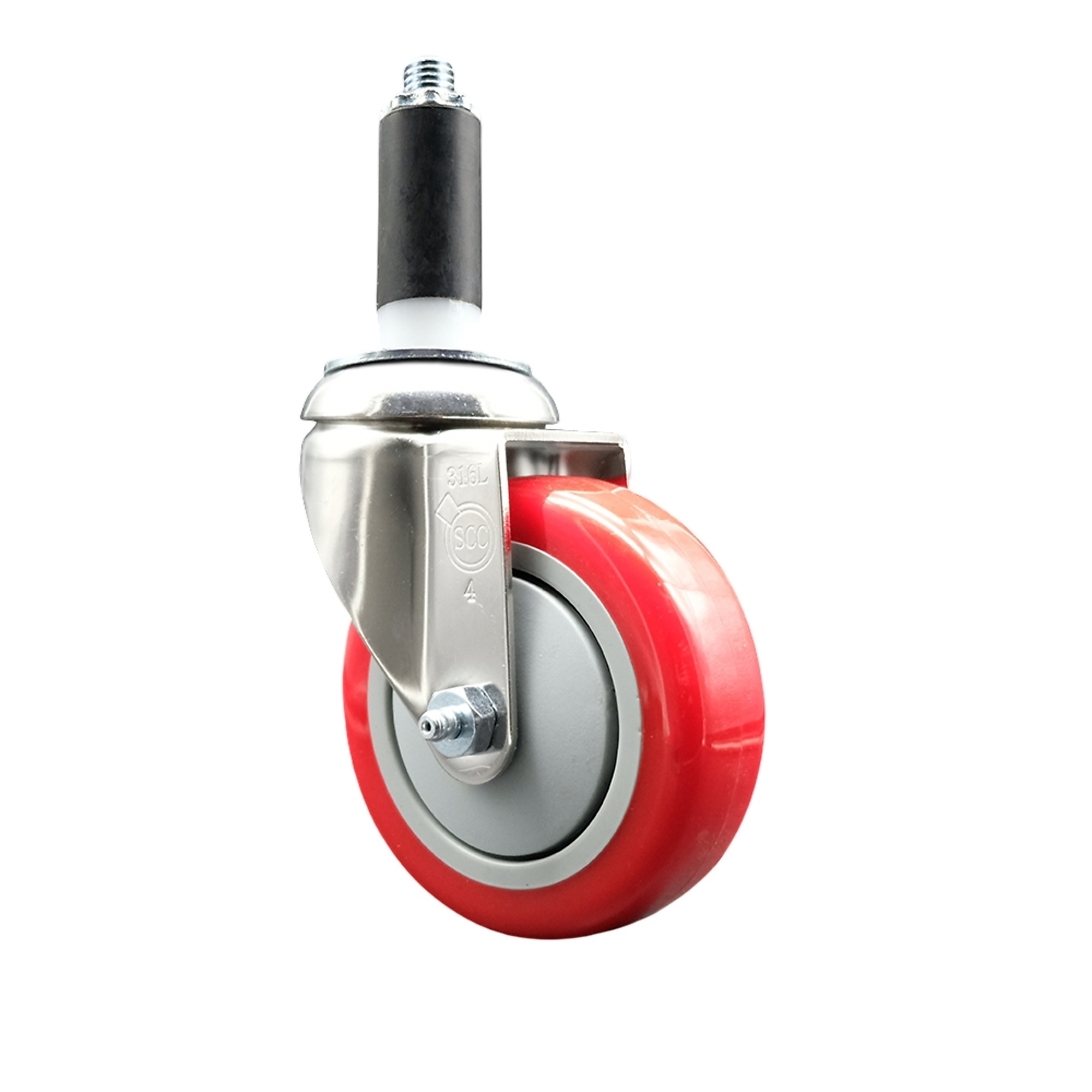 Service Caster, 4Inch x 1 1/4Inch Stem Caster, Wheel Diameter 4 in, Caster Type Swivel, Package (qty.) 1, Model SCC-SS316EX20S414-PPUB-RED-1