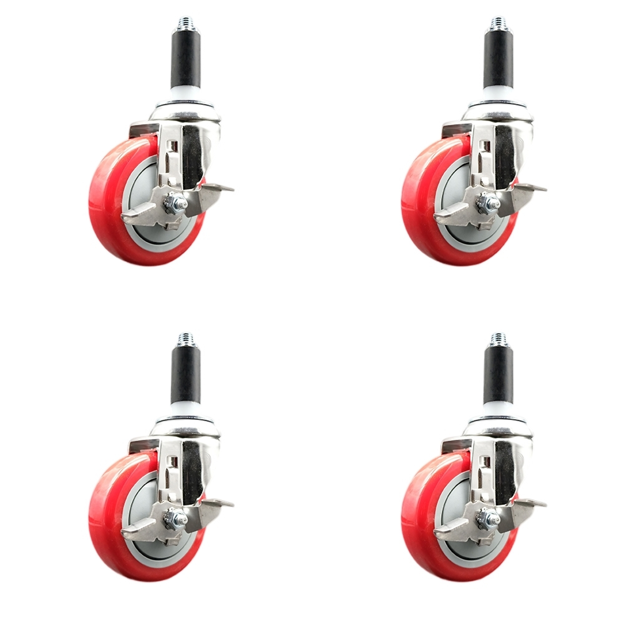 Service Caster, 4Inch x 1 1/4Inch Stem Casters, Wheel Diameter 4 in, Caster Type Swivel, Package (qty.) 4, Model SCC-SS316EX20S414-PPUB-RED-TLB-1-4