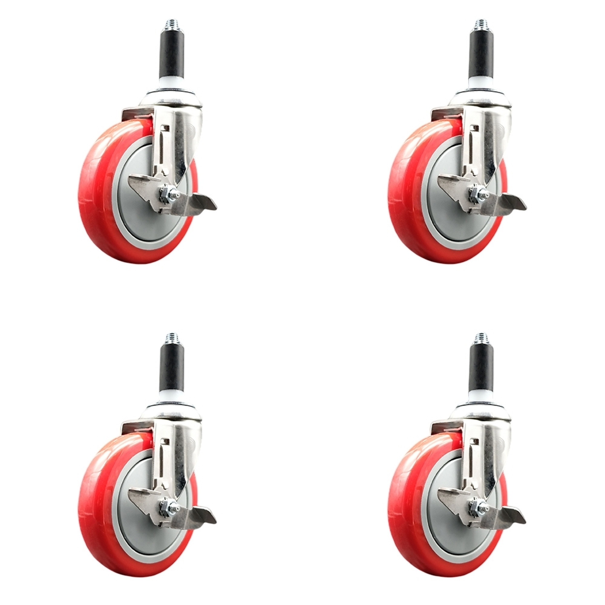 Service Caster, 5Inch x 1 1/4Inch Stem Casters, Wheel Diameter 5 in, Caster Type Swivel, Package (qty.) 4, Model SCC-SS316EX20S514-PPUB-RED-TLB-1-4