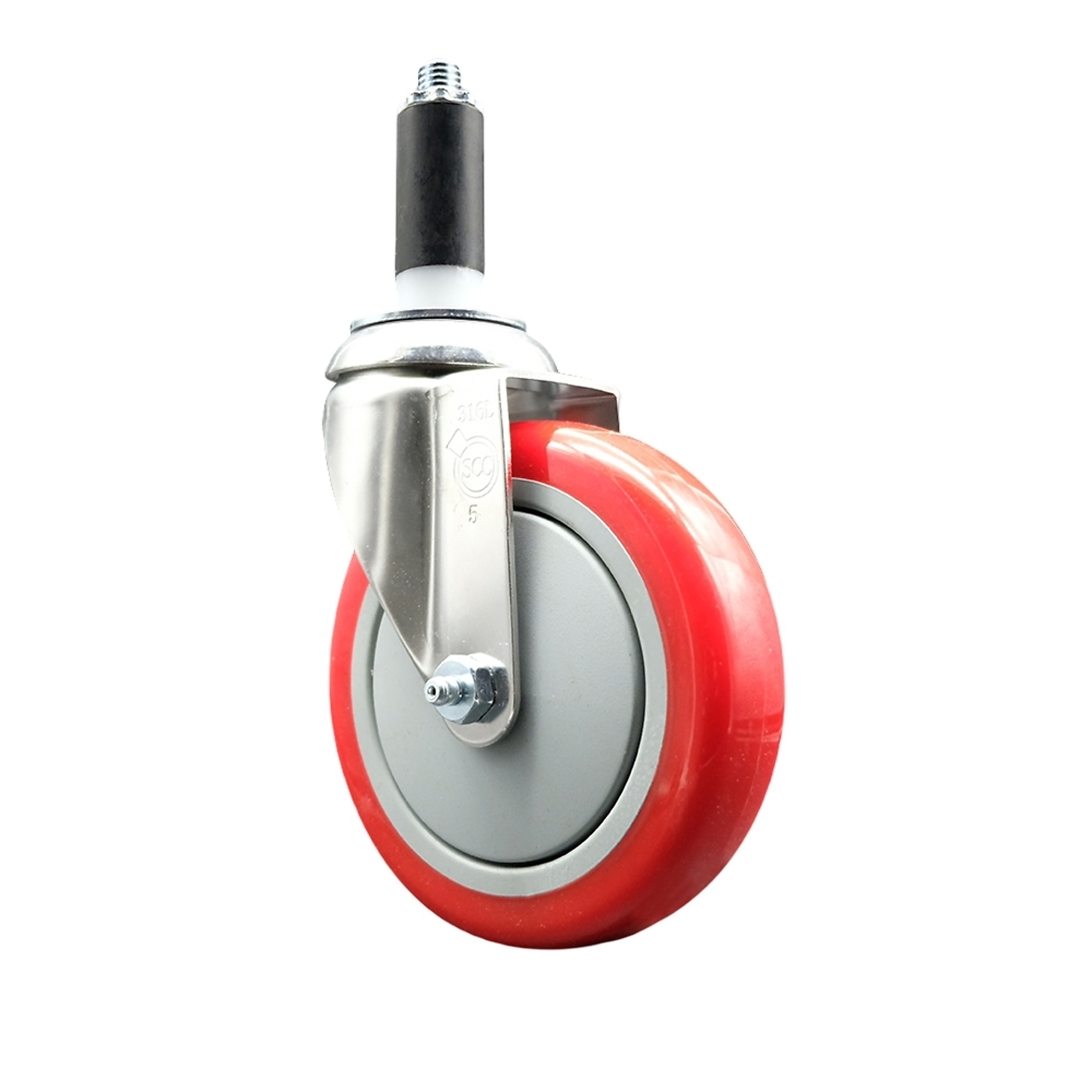 Service Caster, 5Inch x 1 1/4Inch Stem Caster, Wheel Diameter 5 in, Caster Type Swivel, Package (qty.) 1, Model SCC-SS316EX20S514-PPUB-RED-1