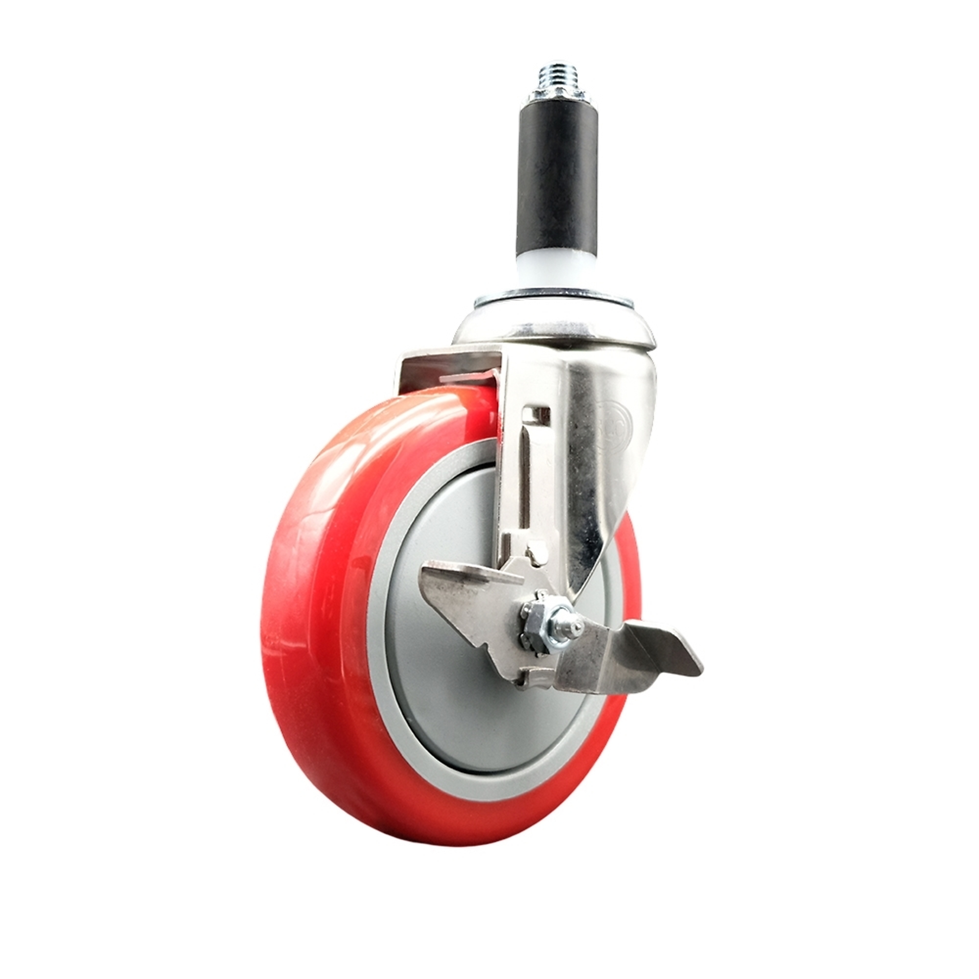 Service Caster, 5Inch x 1 1/4Inch Stem Caster, Wheel Diameter 5 in, Caster Type Swivel, Package (qty.) 1, Model SCC-SS316EX20S514-PPUB-RED-TLB-118