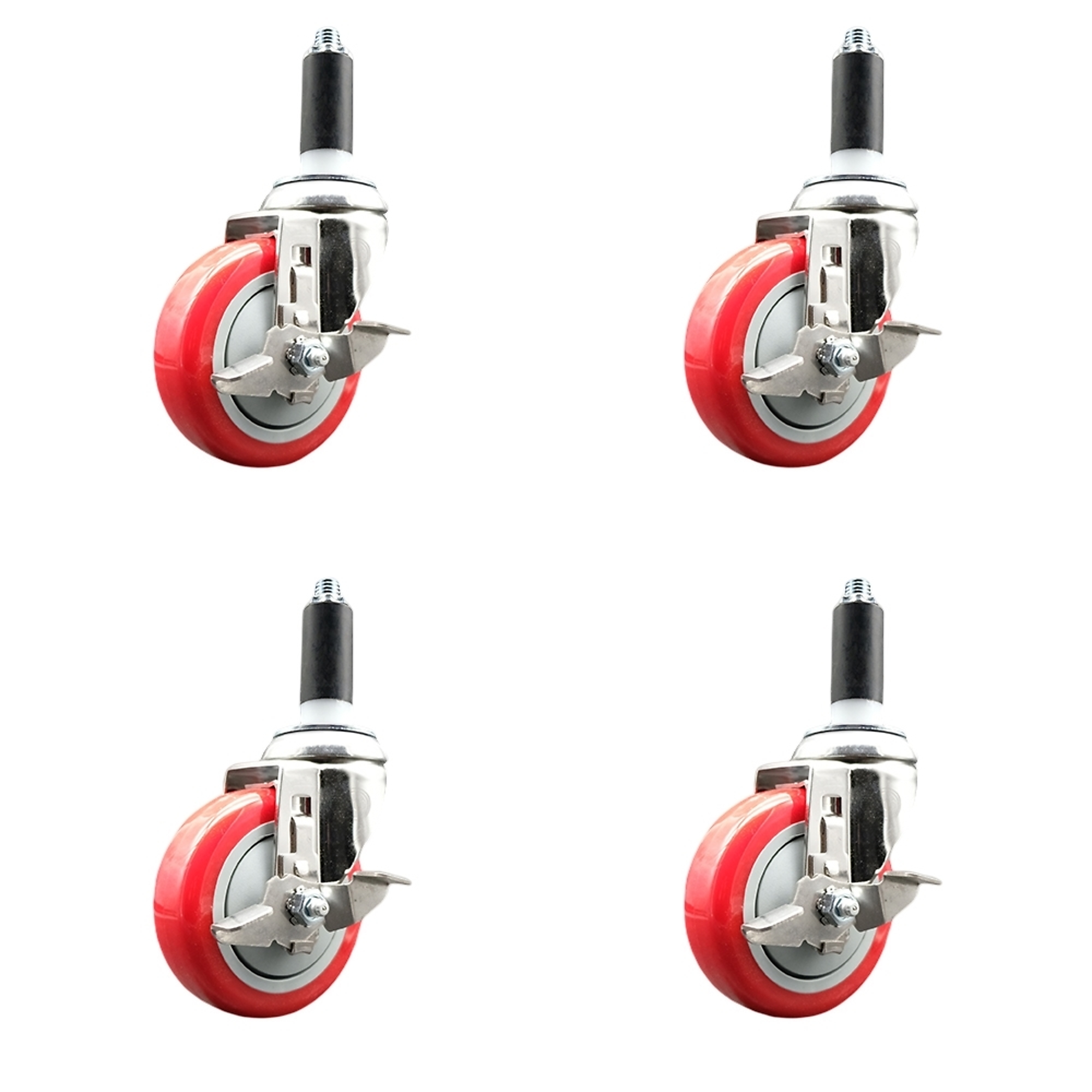 Service Caster, 4Inch x 1 1/4Inch Stem Casters, Wheel Diameter 4 in, Caster Type Swivel, Package (qty.) 4, Model SCC-SS316EX20S414-PPUB-RED-TLB-118-4