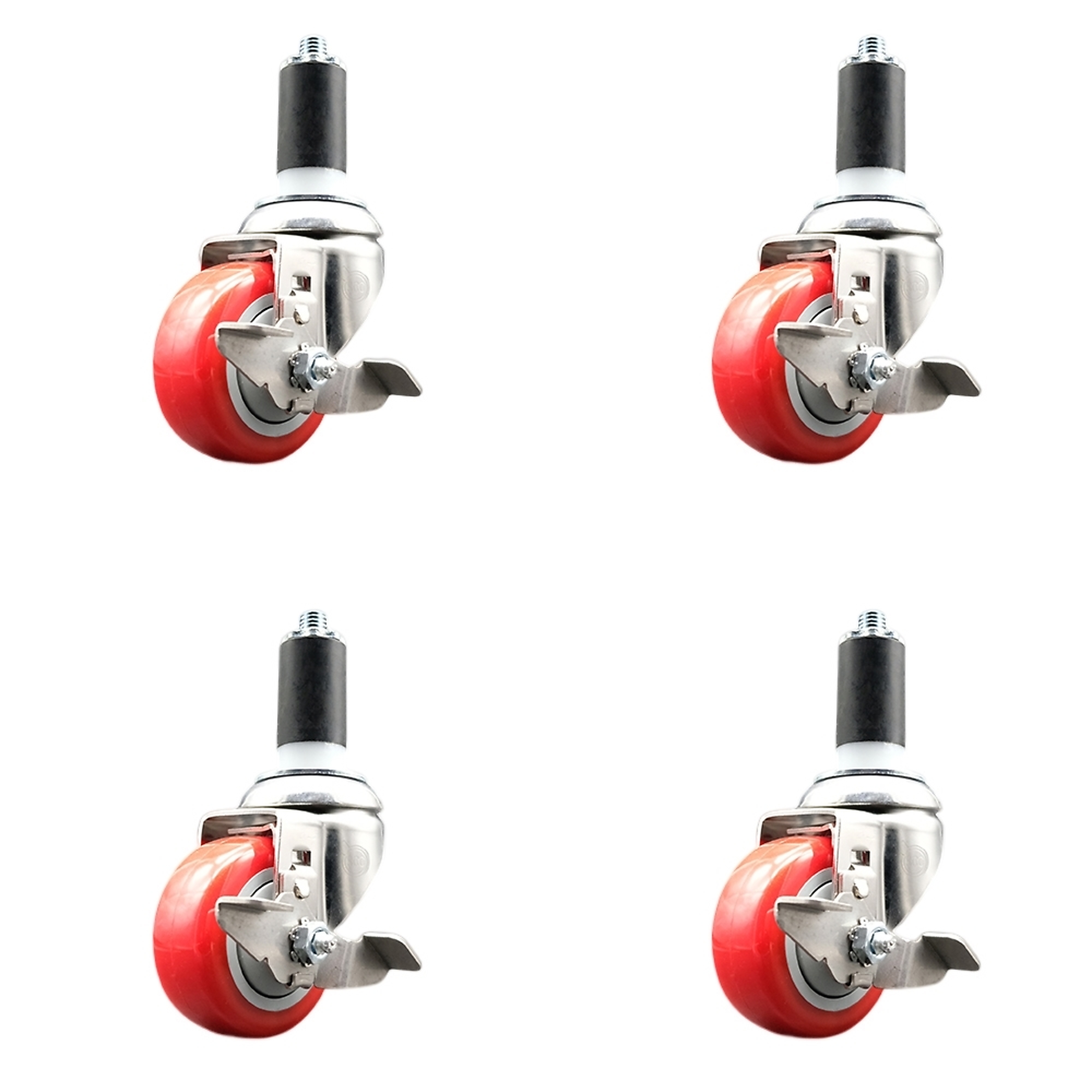 Service Caster, 3Inch x 1 1/4Inch Stem Casters, Wheel Diameter 3 in, Caster Type Swivel, Package (qty.) 4, Model SCC-SS316EX20S314-PPUB-RED-TLB-114-4