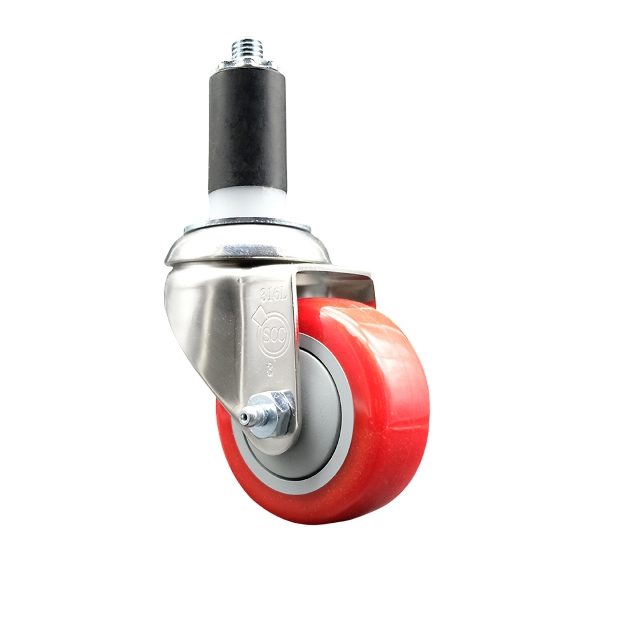 Service Caster, 3Inch x 1 1/4Inch Stem Caster, Wheel Diameter 3 in, Caster Type Swivel, Package (qty.) 1, Model SCC-SS316EX20S314-PPUB-RED-114