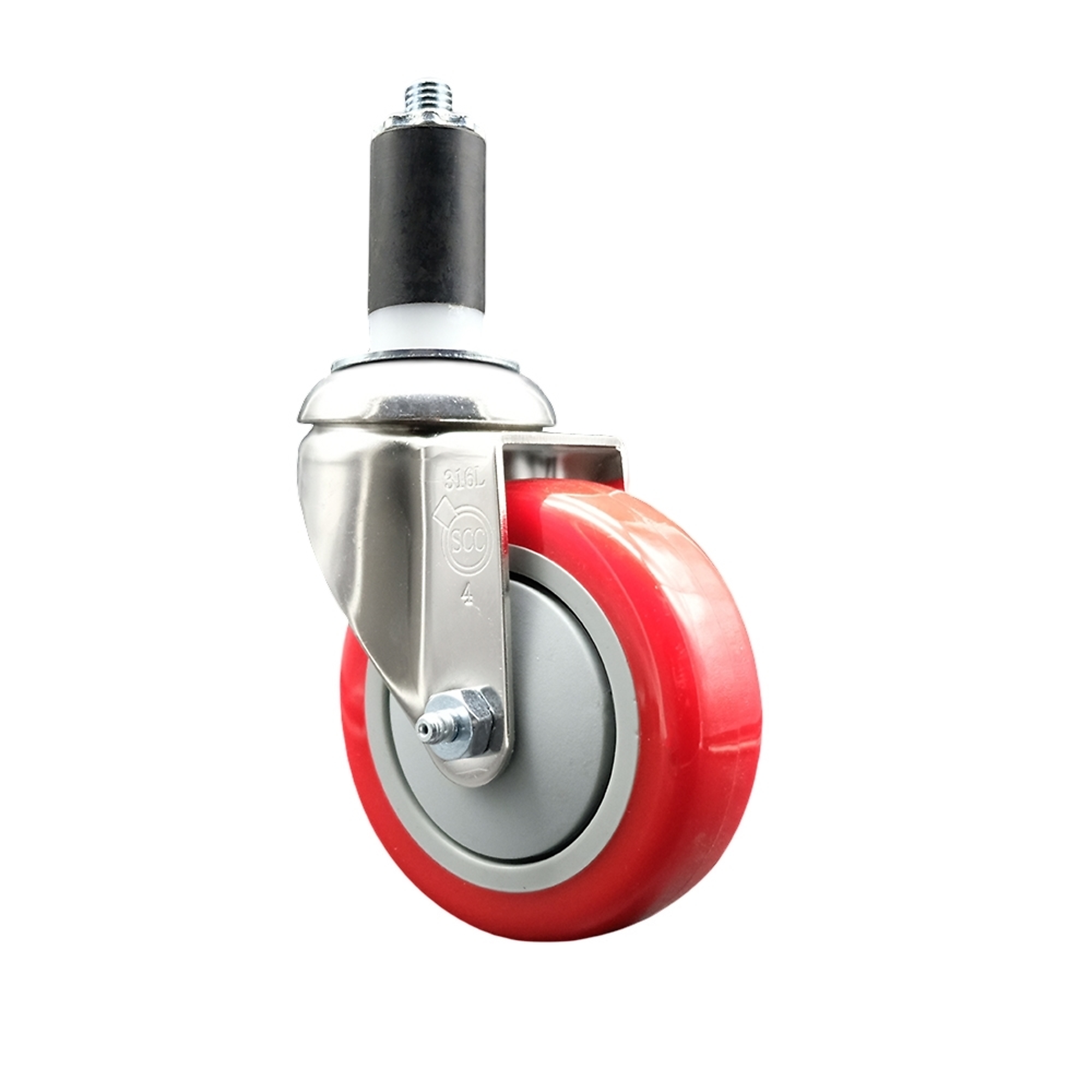 Service Caster, 4Inch x 1 1/4Inch Stem Caster, Wheel Diameter 4 in, Caster Type Swivel, Package (qty.) 1, Model SCC-SS316EX20S414-PPUB-RED-114