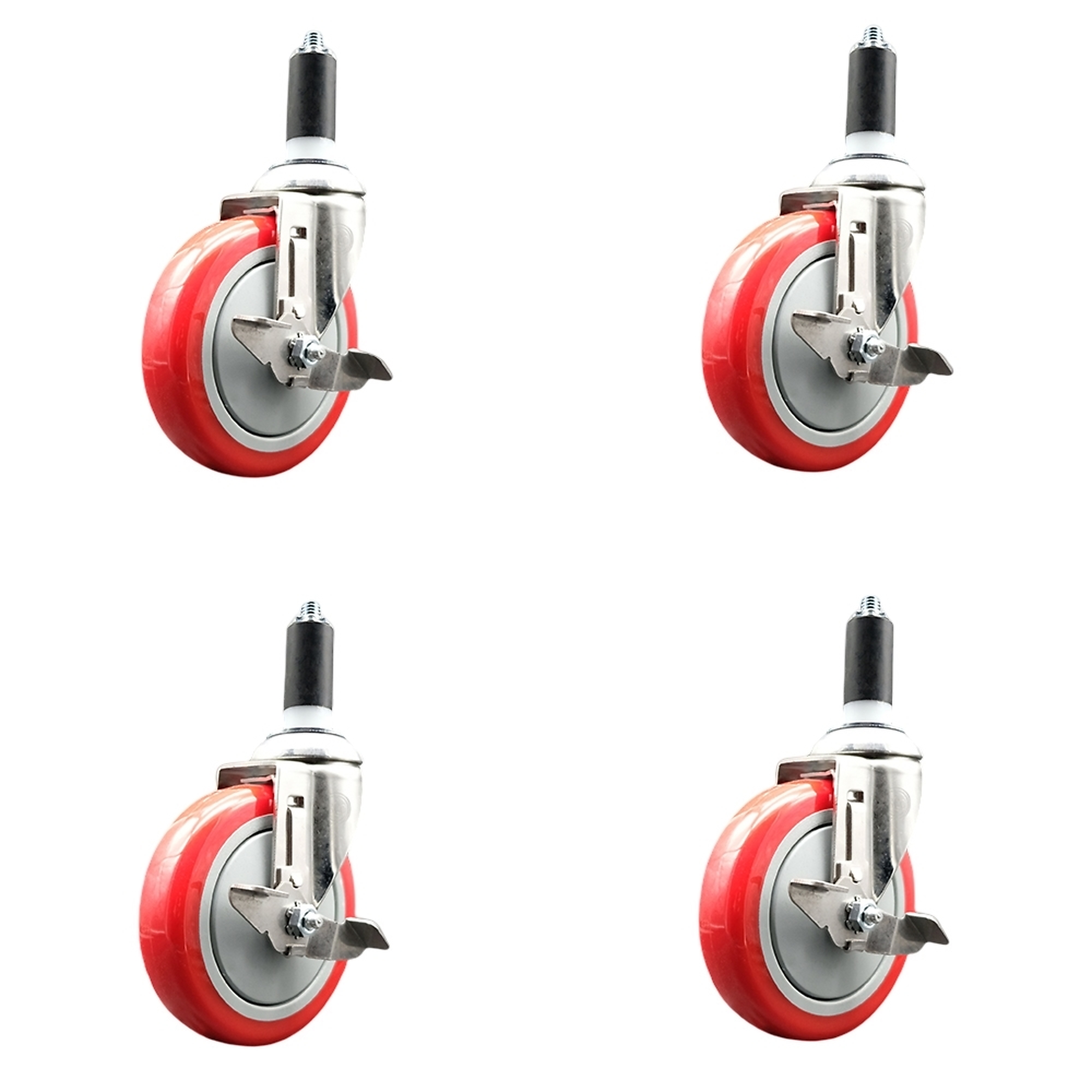 Service Caster, 5Inch x 1 1/4Inch Stem Casters, Wheel Diameter 5 in, Caster Type Swivel, Package (qty.) 4, Model SCC-SS316EX20S514-PPUB-RED-TLB-114-4