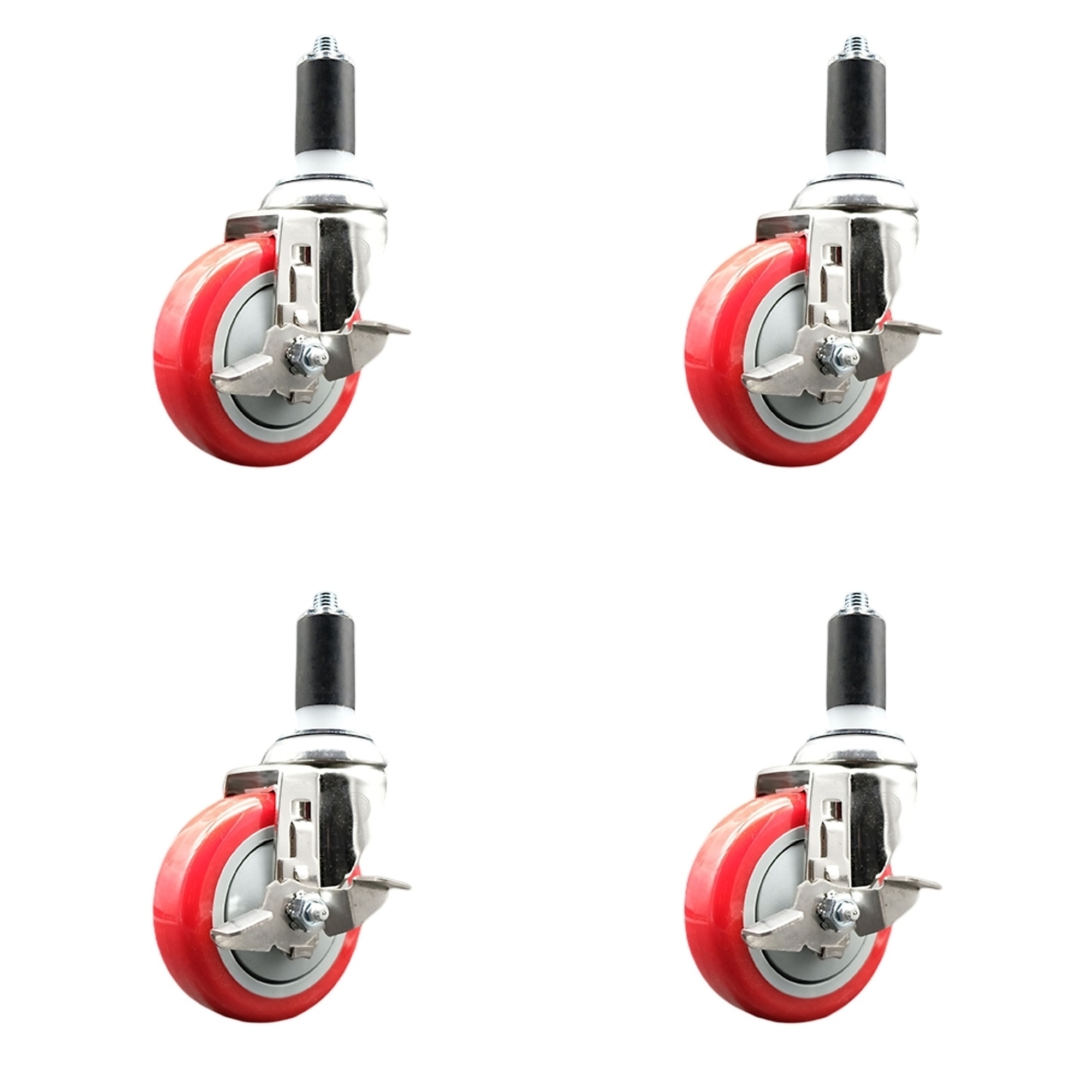 Service Caster, 4Inch x 1 1/4Inch Stem Casters, Wheel Diameter 4 in, Caster Type Swivel, Package (qty.) 4, Model SCC-SS316EX20S414-PPUB-RED-TLB-114-4