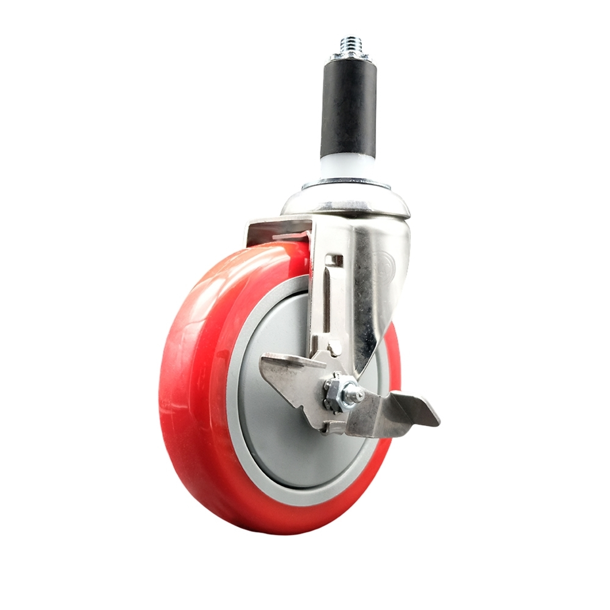 Service Caster, 5Inch x 1 1/4Inch Stem Caster, Wheel Diameter 5 in, Caster Type Swivel, Package (qty.) 1, Model SCC-SS316EX20S514-PPUB-RED-TLB-114