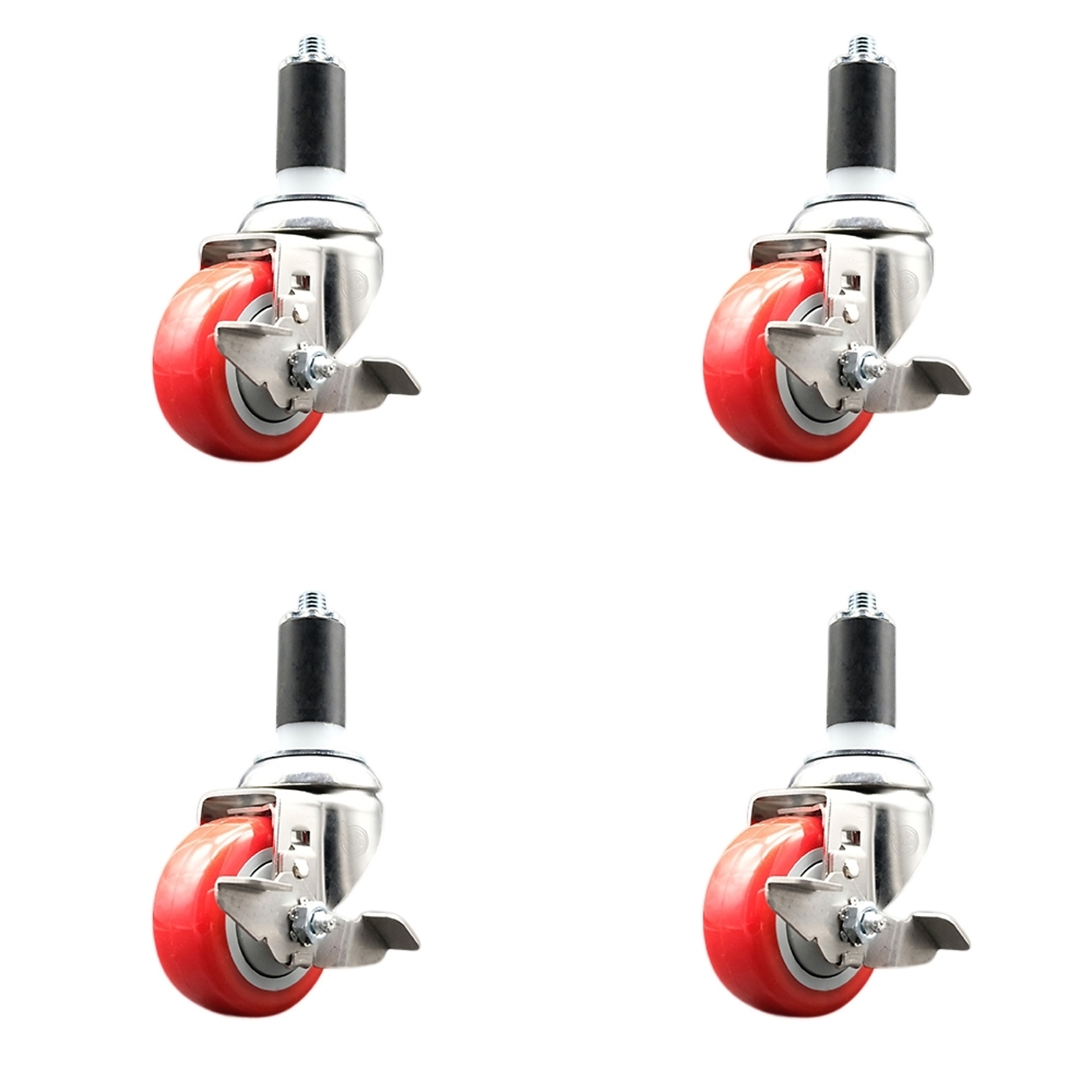 Service Caster, 3Inch x 1 1/4Inch Stem Casters, Wheel Diameter 3 in, Caster Type Swivel, Package (qty.) 4, Model SCC-SS316EX20S314-PPUB-RED-TLB-138-4