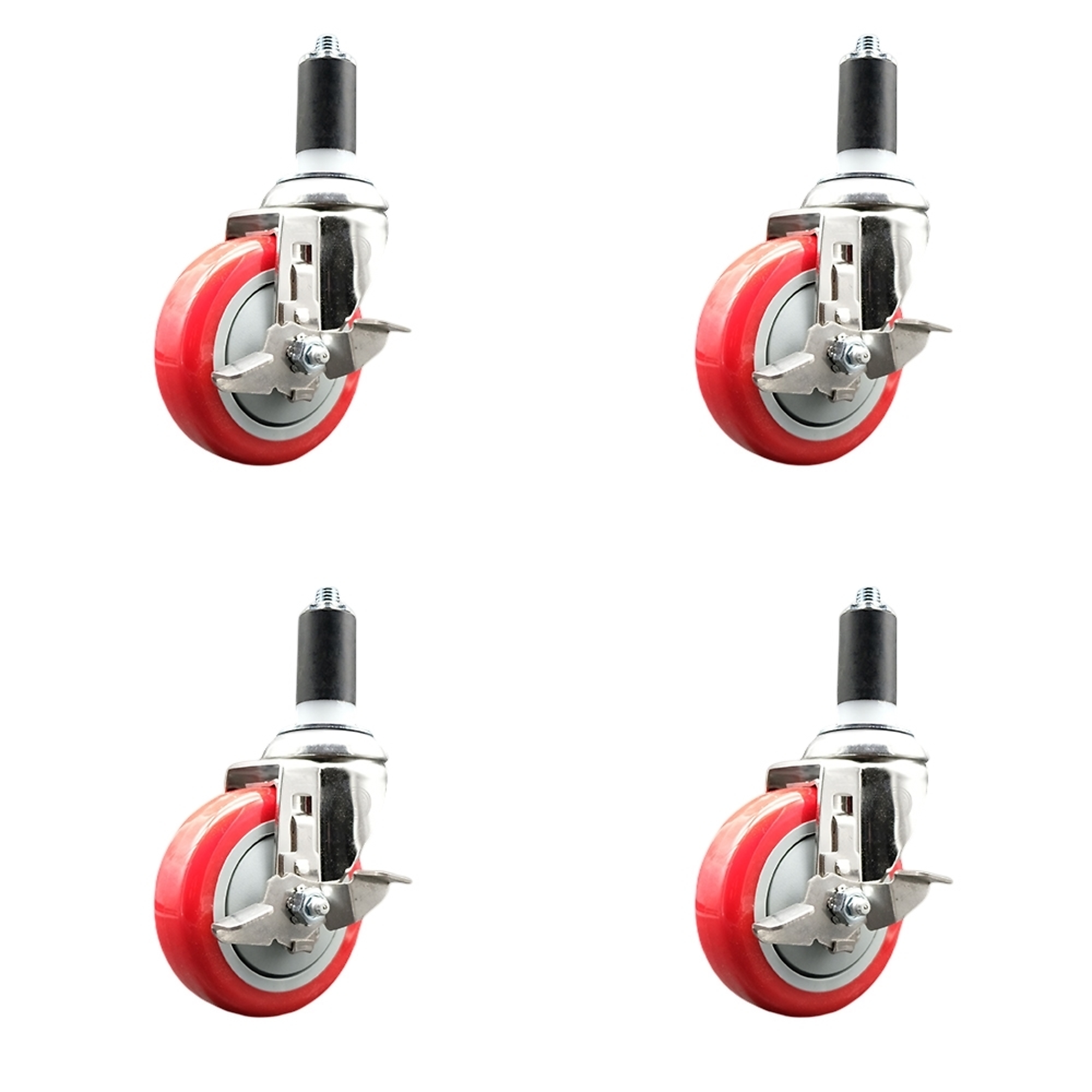 Service Caster, 4Inch x 1 1/4Inch Stem Casters, Wheel Diameter 4 in, Caster Type Swivel, Package (qty.) 4, Model SCC-SS316EX20S414-PPUB-RED-TLB-138-4