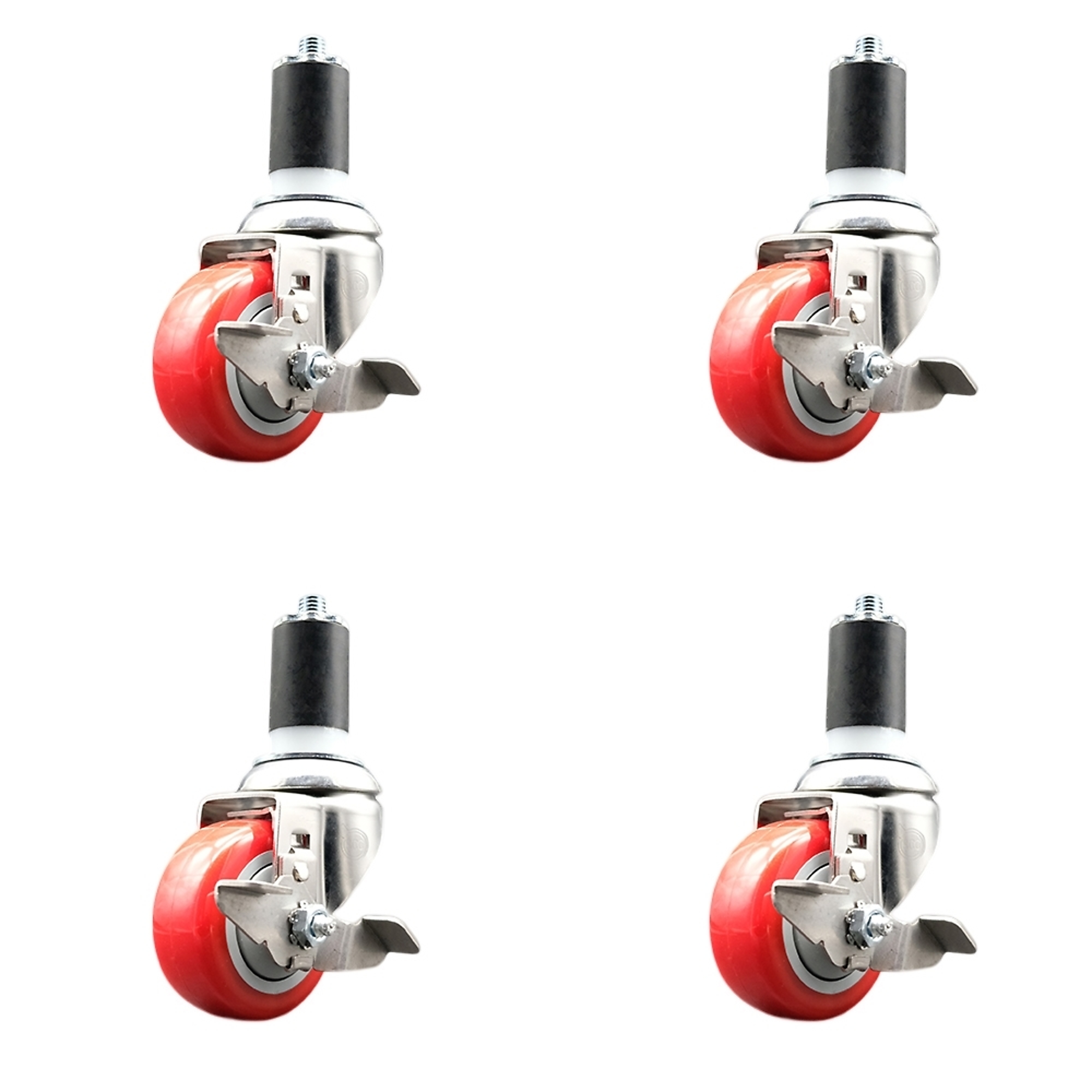 Service Caster, 3Inch x 1 1/4Inch Stem Casters, Wheel Diameter 3 in, Caster Type Swivel, Package (qty.) 4, Model SCC-SS316EX20S314-PPUB-RED-TLB-112-4