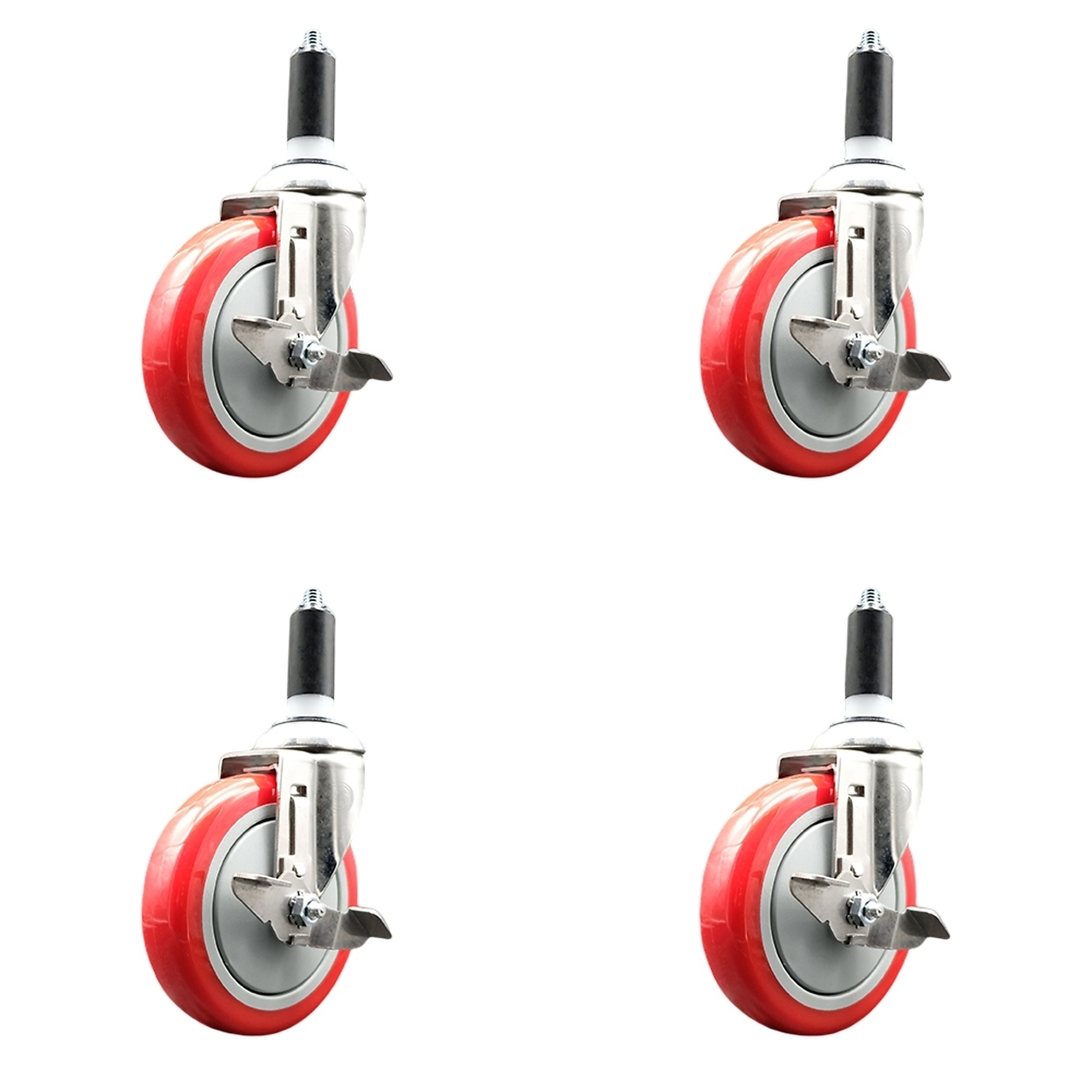 Service Caster, 5Inch x 1 1/4Inch Stem Casters, Wheel Diameter 5 in, Caster Type Swivel, Package (qty.) 4, Model SCC-SS316EX20S514-PPUB-RED-TLB-138-4