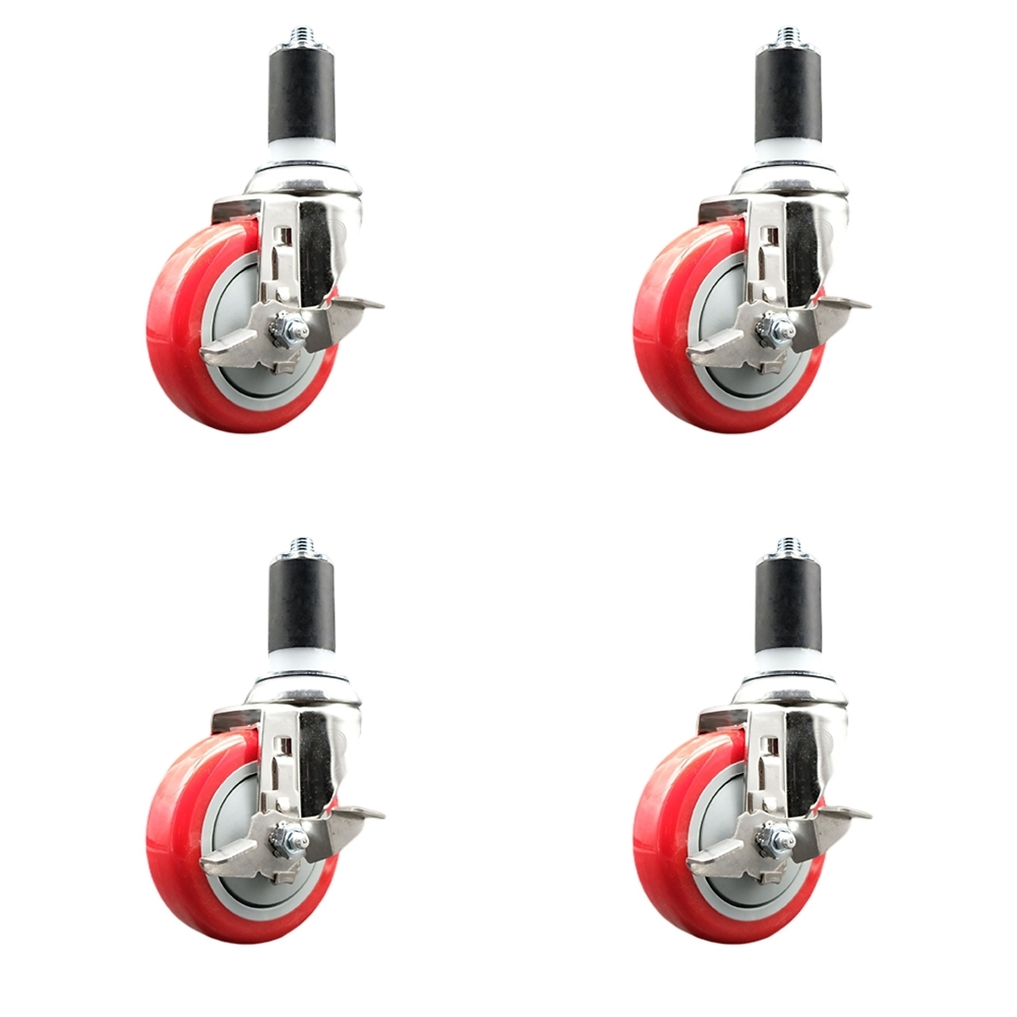 Service Caster, 4Inch x 1 1/4Inch Stem Casters, Wheel Diameter 4 in, Caster Type Swivel, Package (qty.) 4, Model SCC-SS316EX20S414-PPUB-RED-TLB-112-4