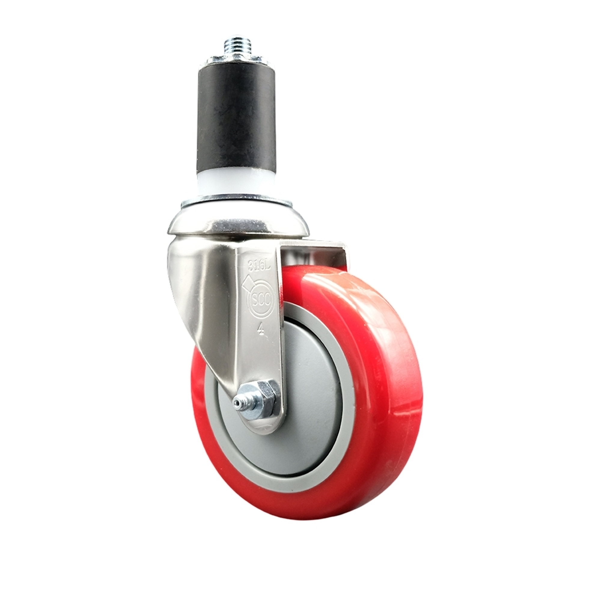 Service Caster, 4Inch x 1 1/4Inch Stem Caster, Wheel Diameter 4 in, Caster Type Swivel, Package (qty.) 1, Model SCC-SS316EX20S414-PPUB-RED-112