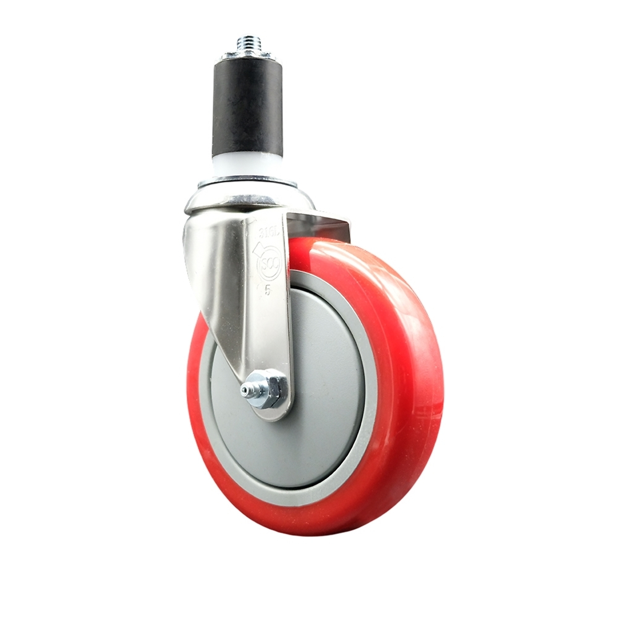 Service Caster, 5Inch x 1 1/4Inch Stem Caster, Wheel Diameter 5 in, Caster Type Swivel, Package (qty.) 1, Model SCC-SS316EX20S514-PPUB-RED-112