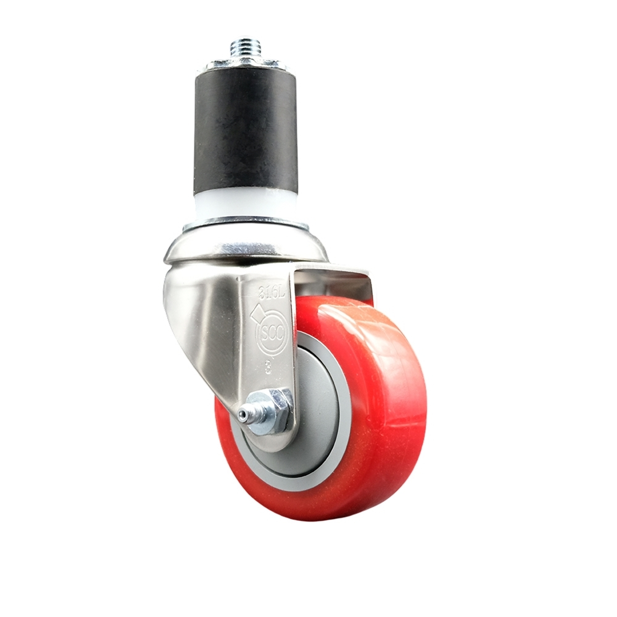 Service Caster, 3Inch x 1 1/4Inch Stem Caster, Wheel Diameter 3 in, Caster Type Swivel, Package (qty.) 1, Model SCC-SS316EX20S314-PPUB-RED-134