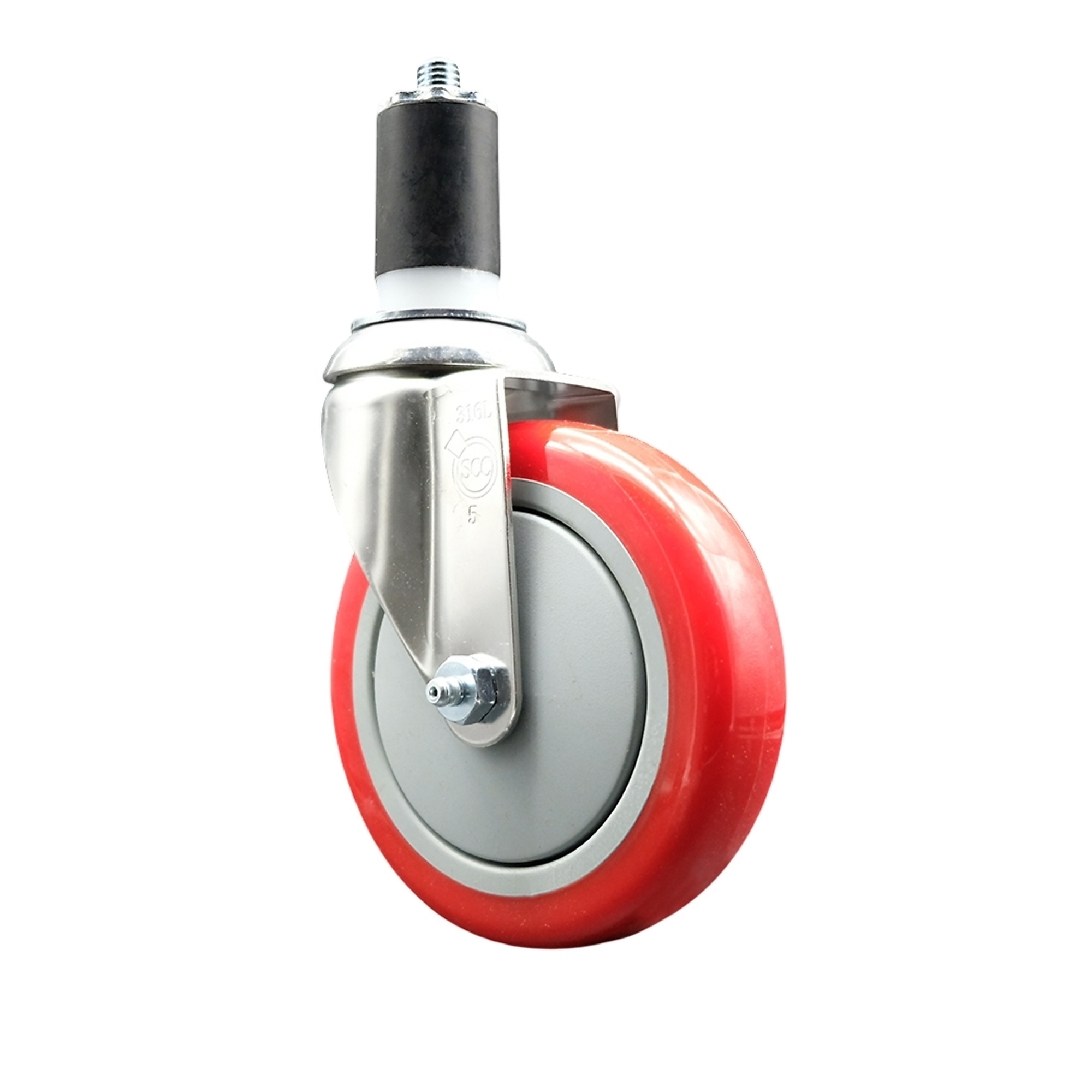 Service Caster, 5Inch x 1 1/4Inch Stem Caster, Wheel Diameter 5 in, Caster Type Swivel, Package (qty.) 1, Model SCC-SS316EX20S514-PPUB-RED-158