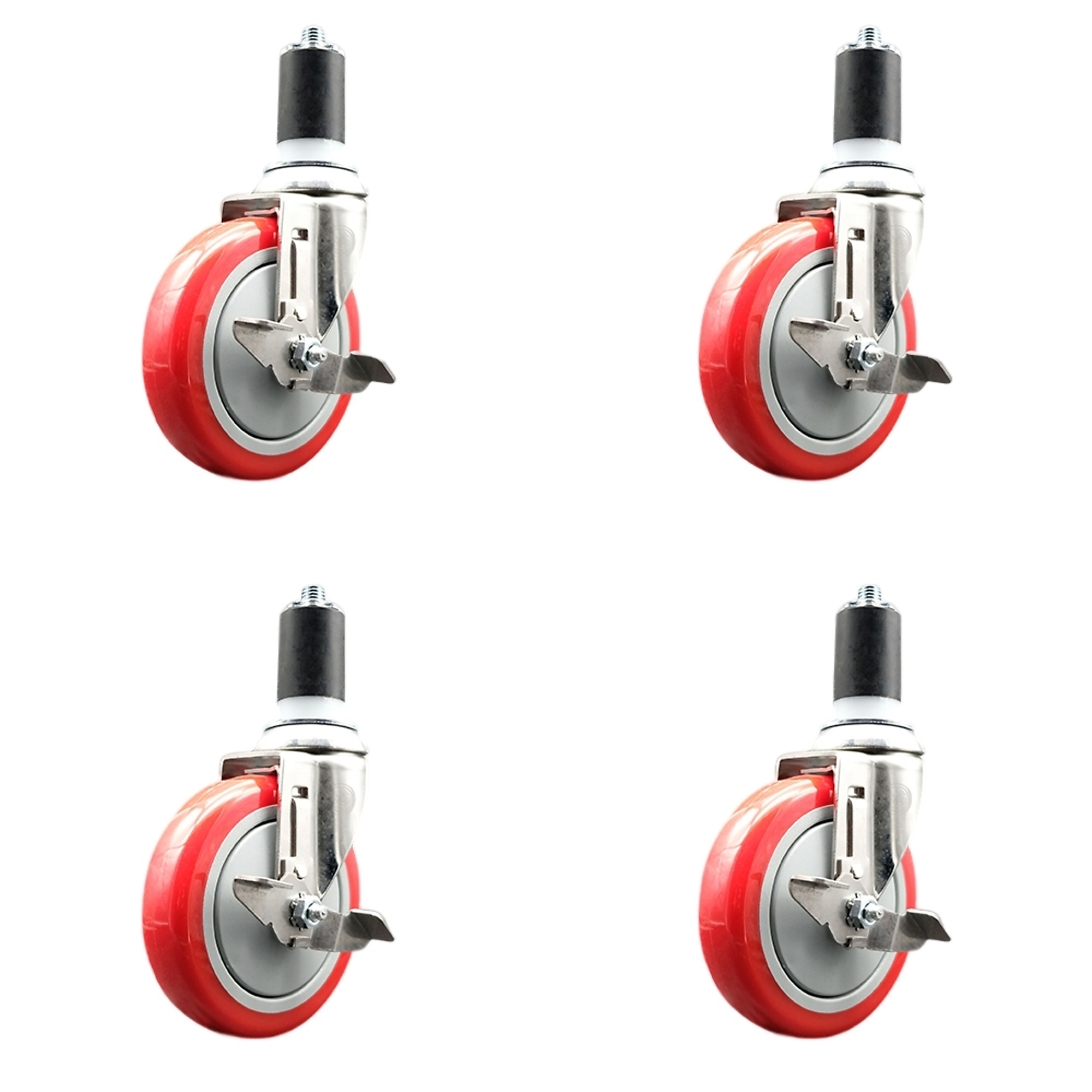 Service Caster, 5Inch x 1 1/4Inch Stem Casters, Wheel Diameter 5 in, Caster Type Swivel, Package (qty.) 4, Model SCC-SS316EX20S514-PPUB-RED-TLB-158-4