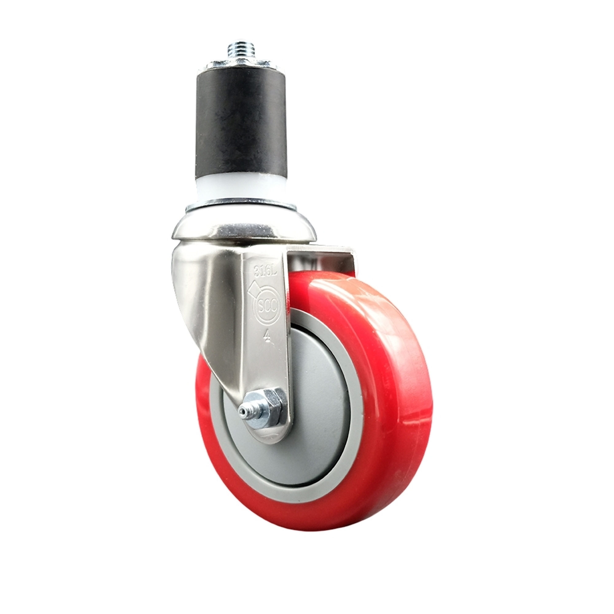 Service Caster, 4Inch x 1 1/4Inch Stem Caster, Wheel Diameter 4 in, Caster Type Swivel, Package (qty.) 1, Model SCC-SS316EX20S414-PPUB-RED-134