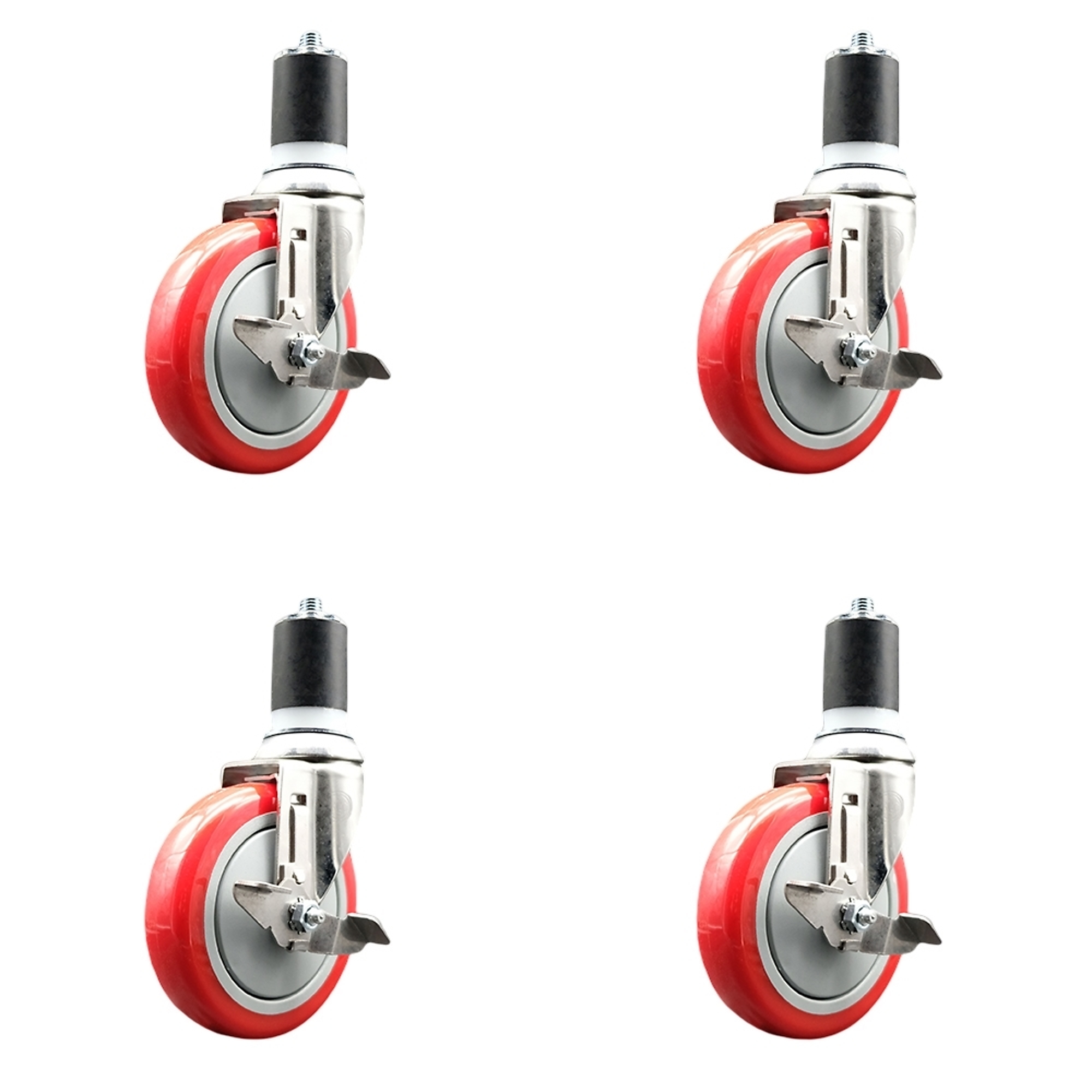 Service Caster, 5Inch x 1 1/4Inch Stem Casters, Wheel Diameter 5 in, Caster Type Swivel, Package (qty.) 4, Model SCC-SS316EX20S514-PPUB-RED-TLB-134-4