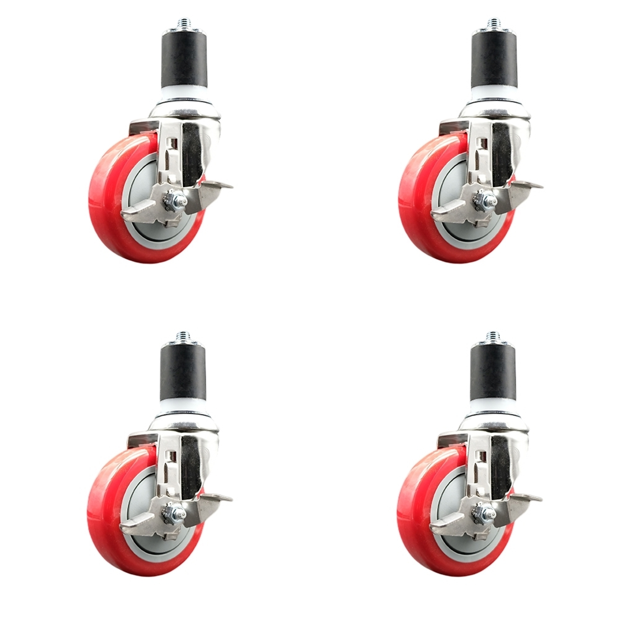 Service Caster, 4Inch x 1 1/4Inch Stem Casters, Wheel Diameter 4 in, Caster Type Swivel, Package (qty.) 4, Model SCC-SS316EX20S414-PPUB-RED-TLB-134-4