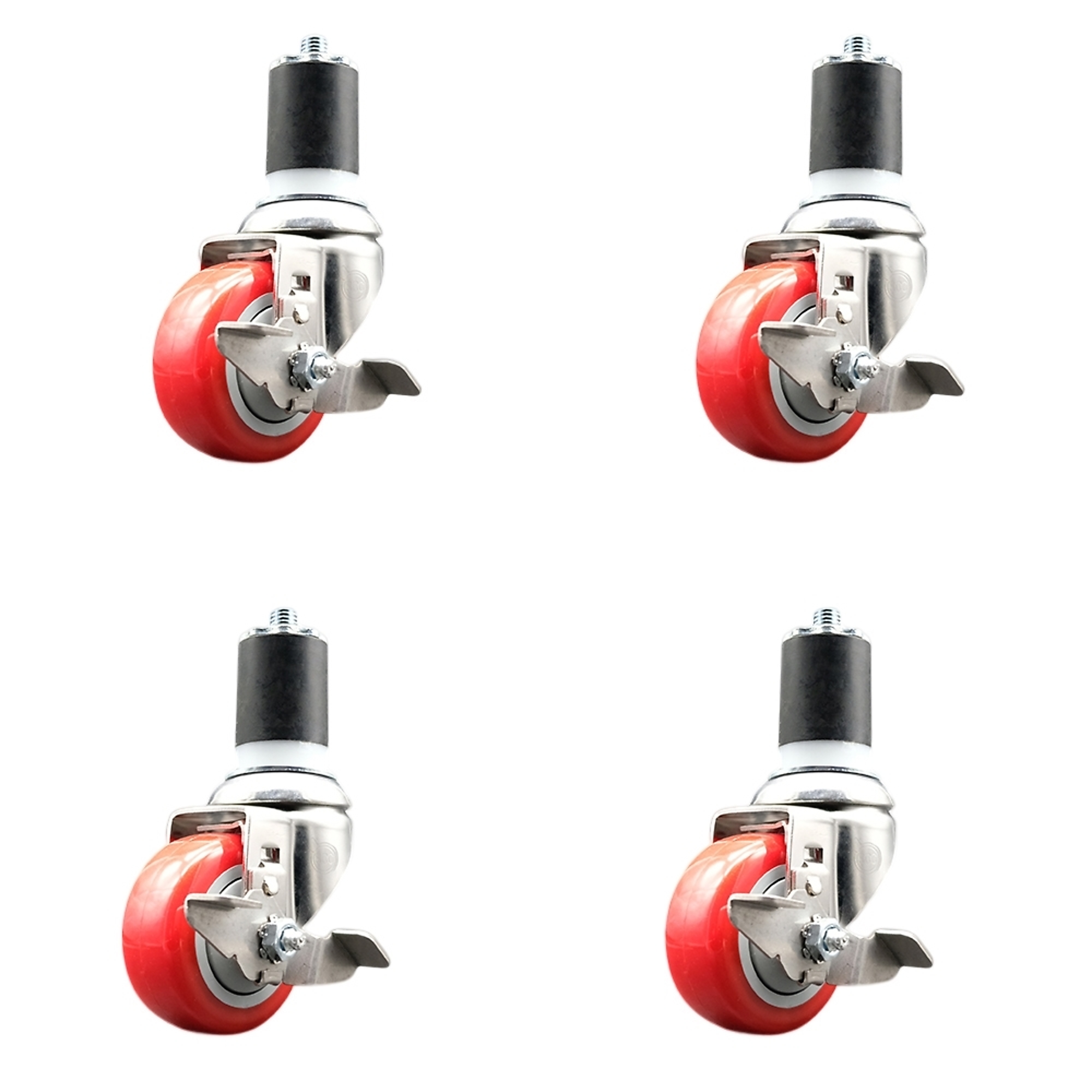 Service Caster, 3Inch x 1 1/4Inch Stem Casters, Wheel Diameter 3 in, Caster Type Swivel, Package (qty.) 4, Model SCC-SS316EX20S314-PPUB-RED-TLB-178-4