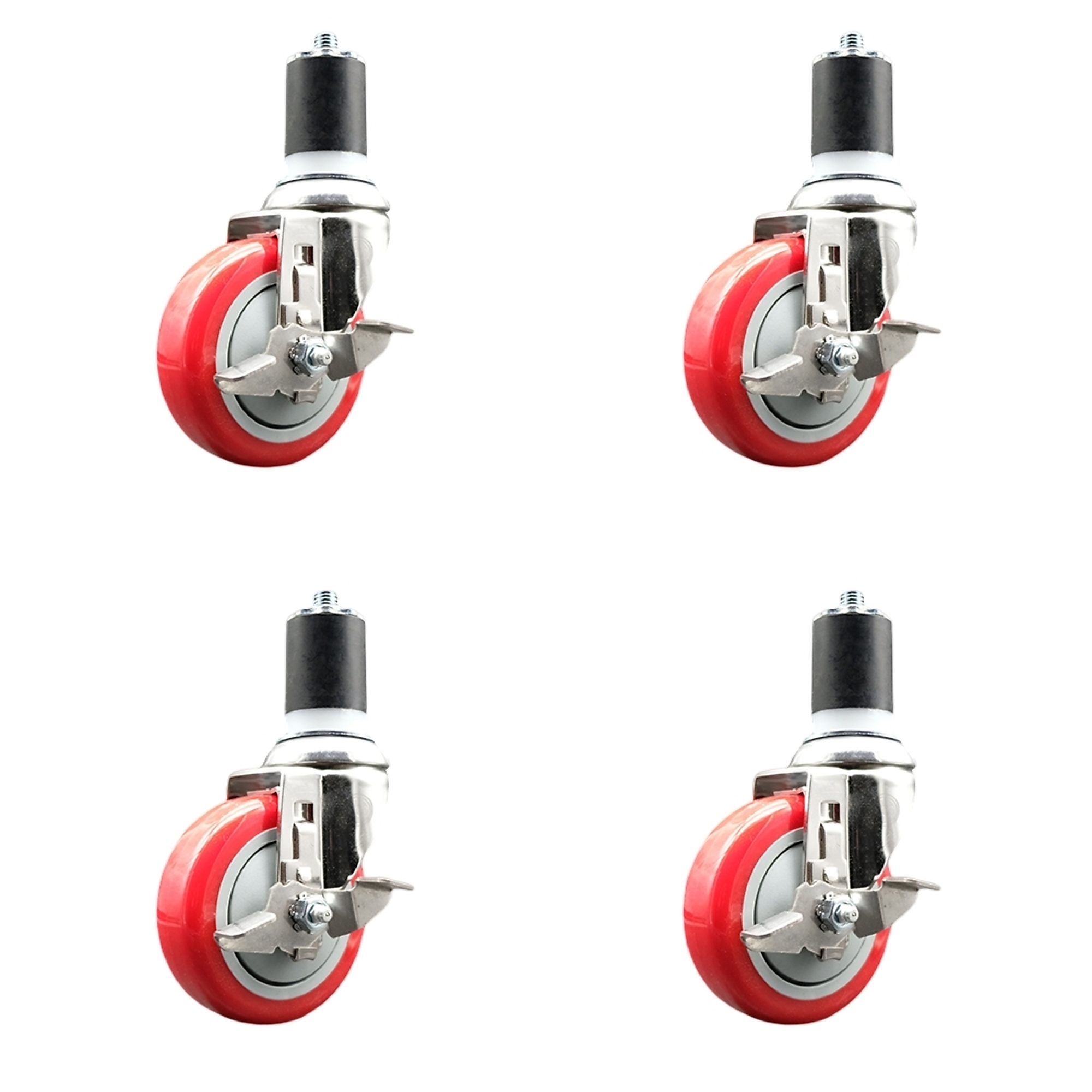 Service Caster, 4Inch x 1 1/4Inch Stem Casters, Wheel Diameter 4 in, Caster Type Swivel, Package (qty.) 4, Model SCC-SS316EX20S414-PPUB-RED-TLB-178-4