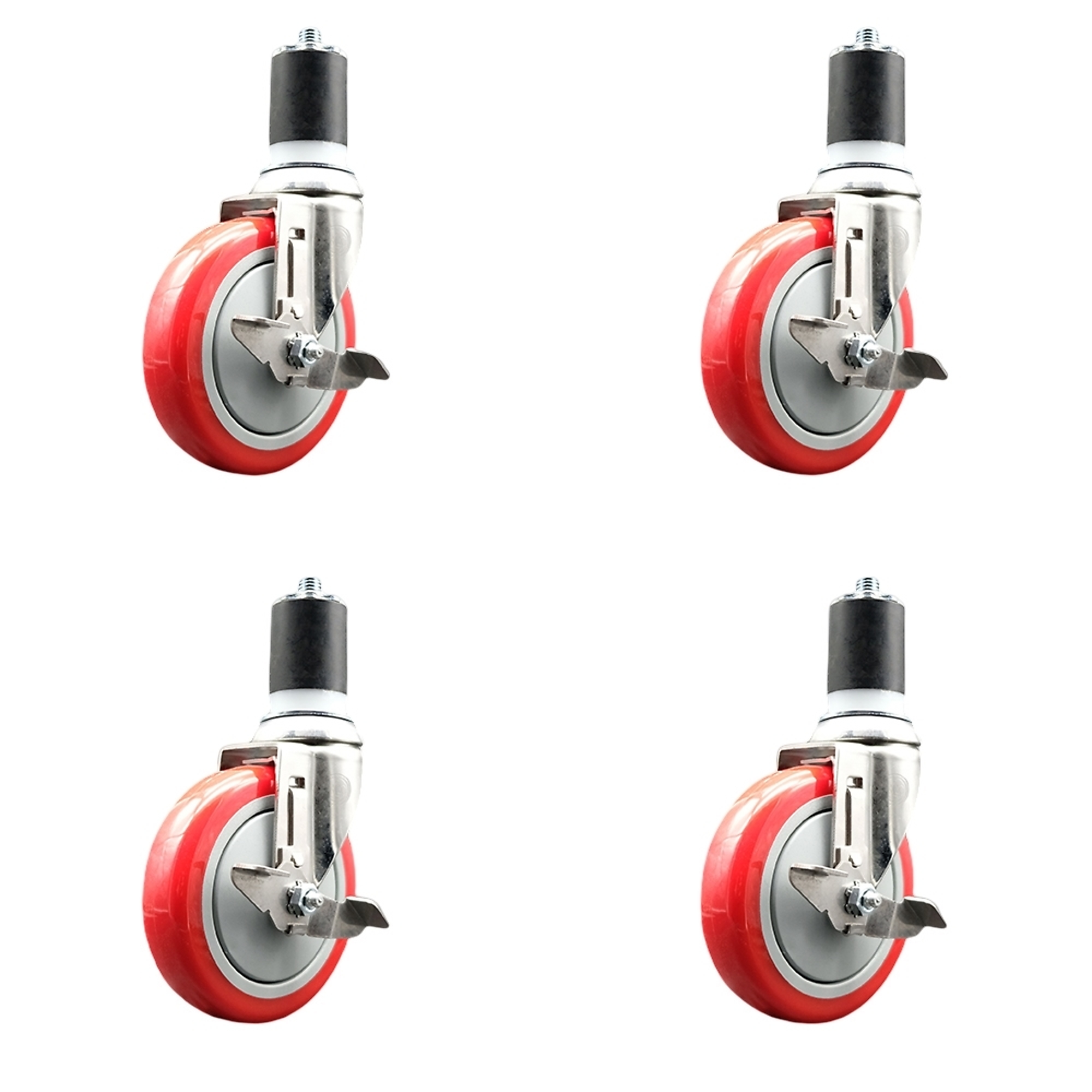 Service Caster, 5Inch x 1 1/4Inch Stem Casters, Wheel Diameter 5 in, Caster Type Swivel, Package (qty.) 4, Model SCC-SS316EX20S514-PPUB-RED-TLB-178-4