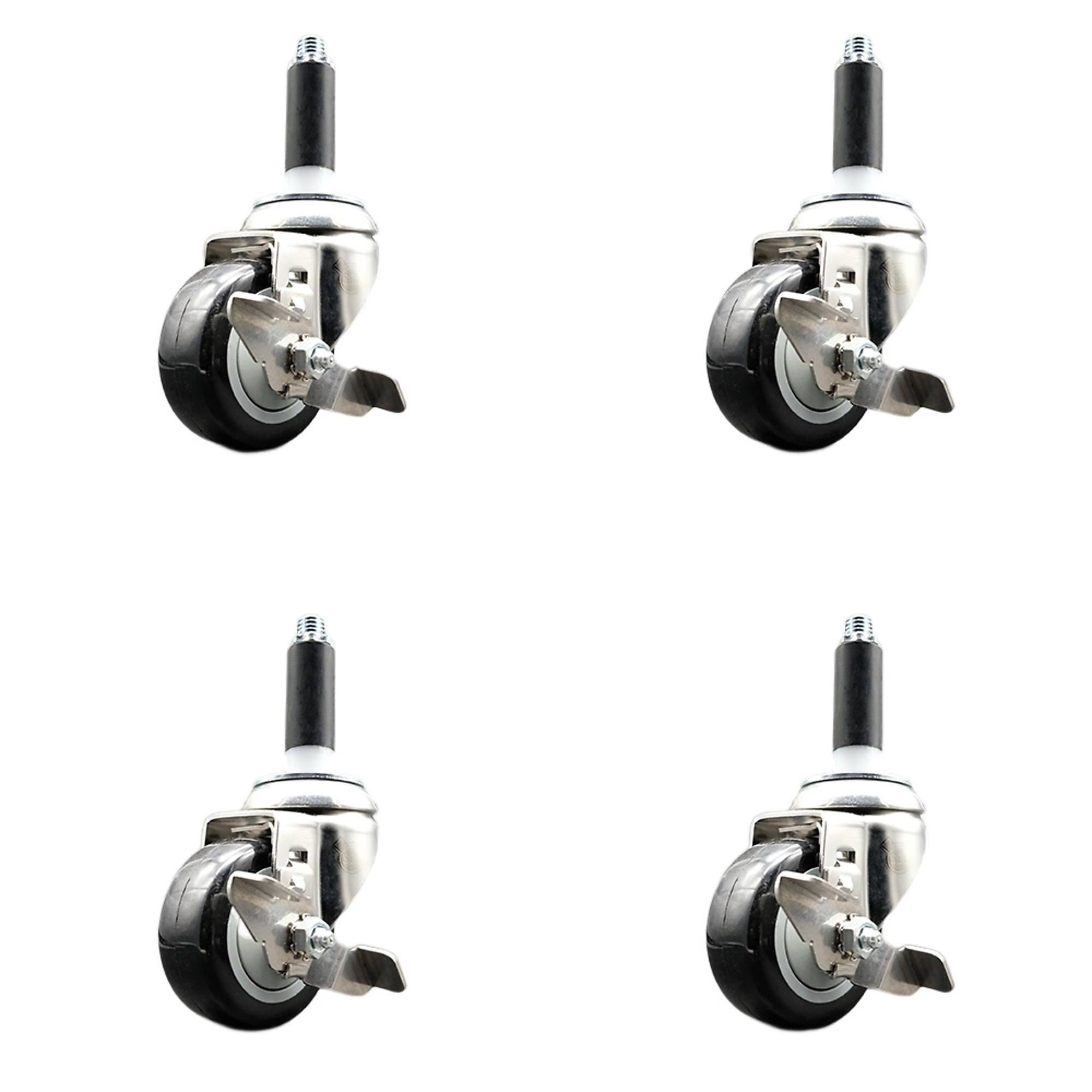 Service Caster, 3Inch x 1 1/4Inch Stem Casters, Wheel Diameter 3 in, Caster Type Swivel, Package (qty.) 4, Model SCC-SS316EX20S314-PPUB-BLK-TLB-34-4