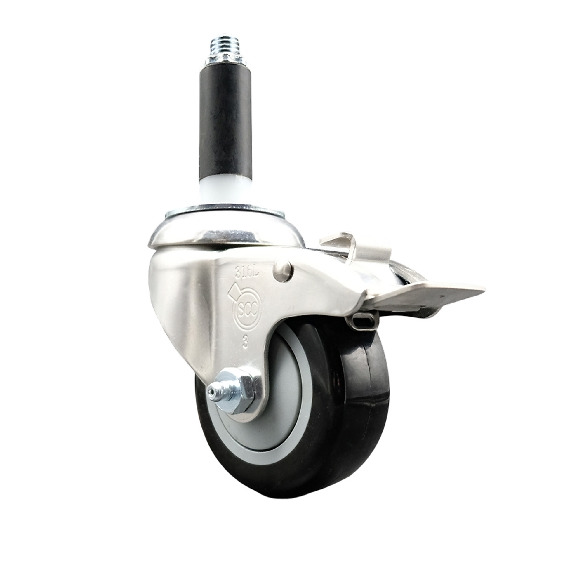 Service Caster, 3Inch x 1 1/4Inch Stem Caster, Wheel Diameter 3 in, Caster Type Swivel, Package (qty.) 1, Model SCC-SS316TTLEX20S314-PPUB-BLK-34