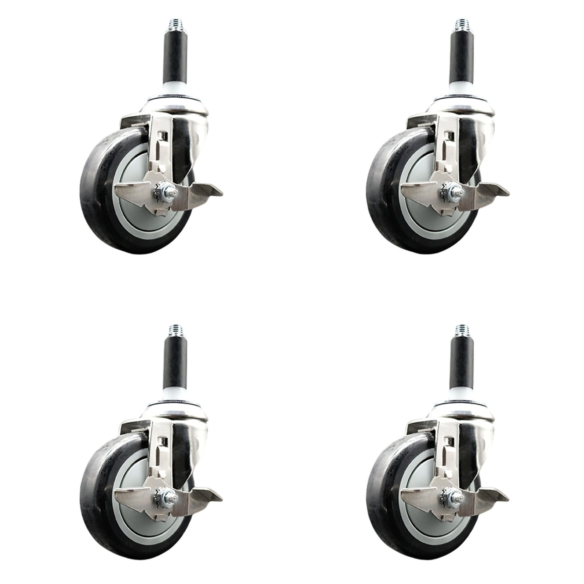 Service Caster, 4Inch x 1 1/4Inch Stem Casters, Wheel Diameter 4 in, Caster Type Swivel, Package (qty.) 4, Model SCC-SS316EX20S414-PPUB-BLK-TLB-34-4